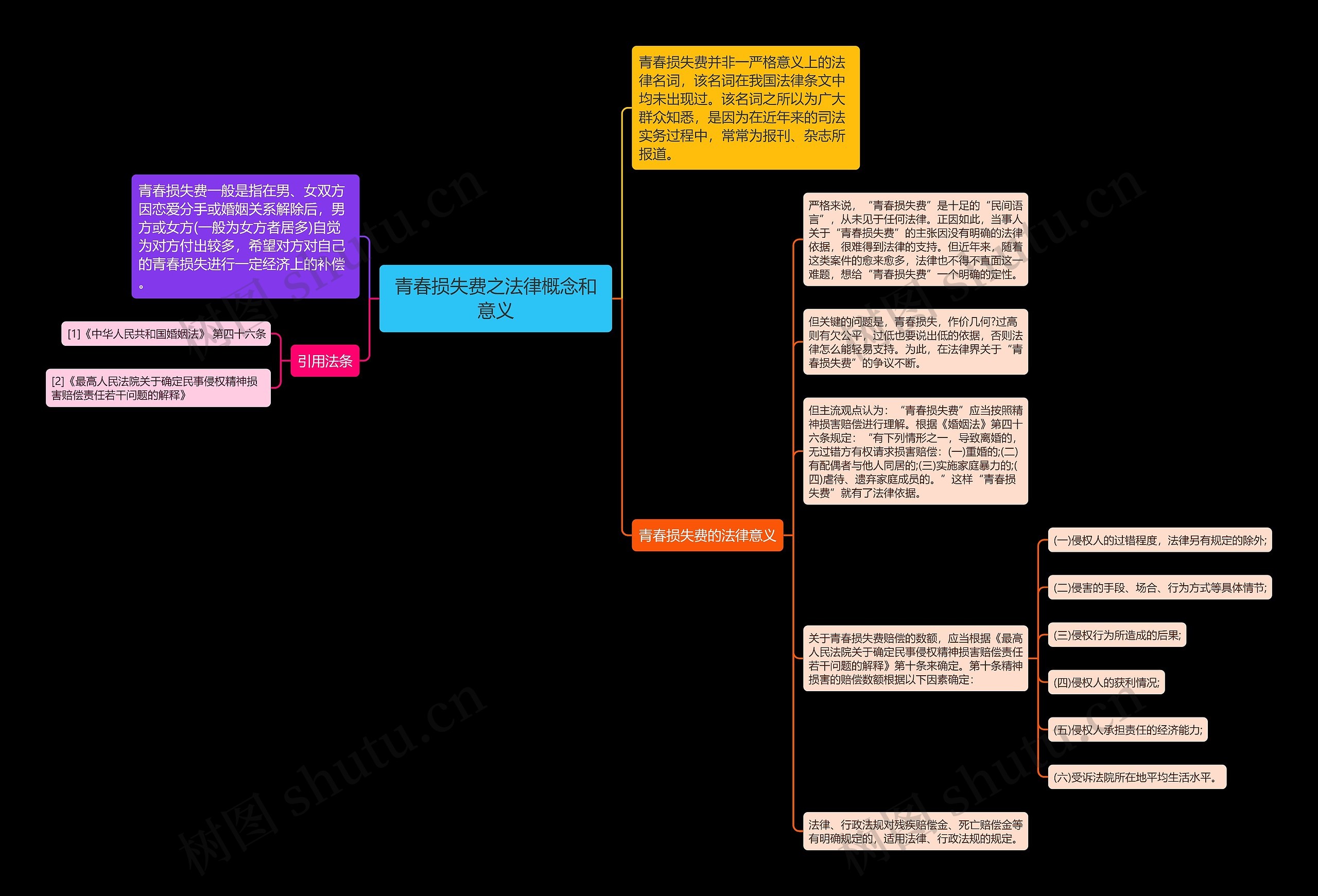 青春损失费之法律概念和意义思维导图