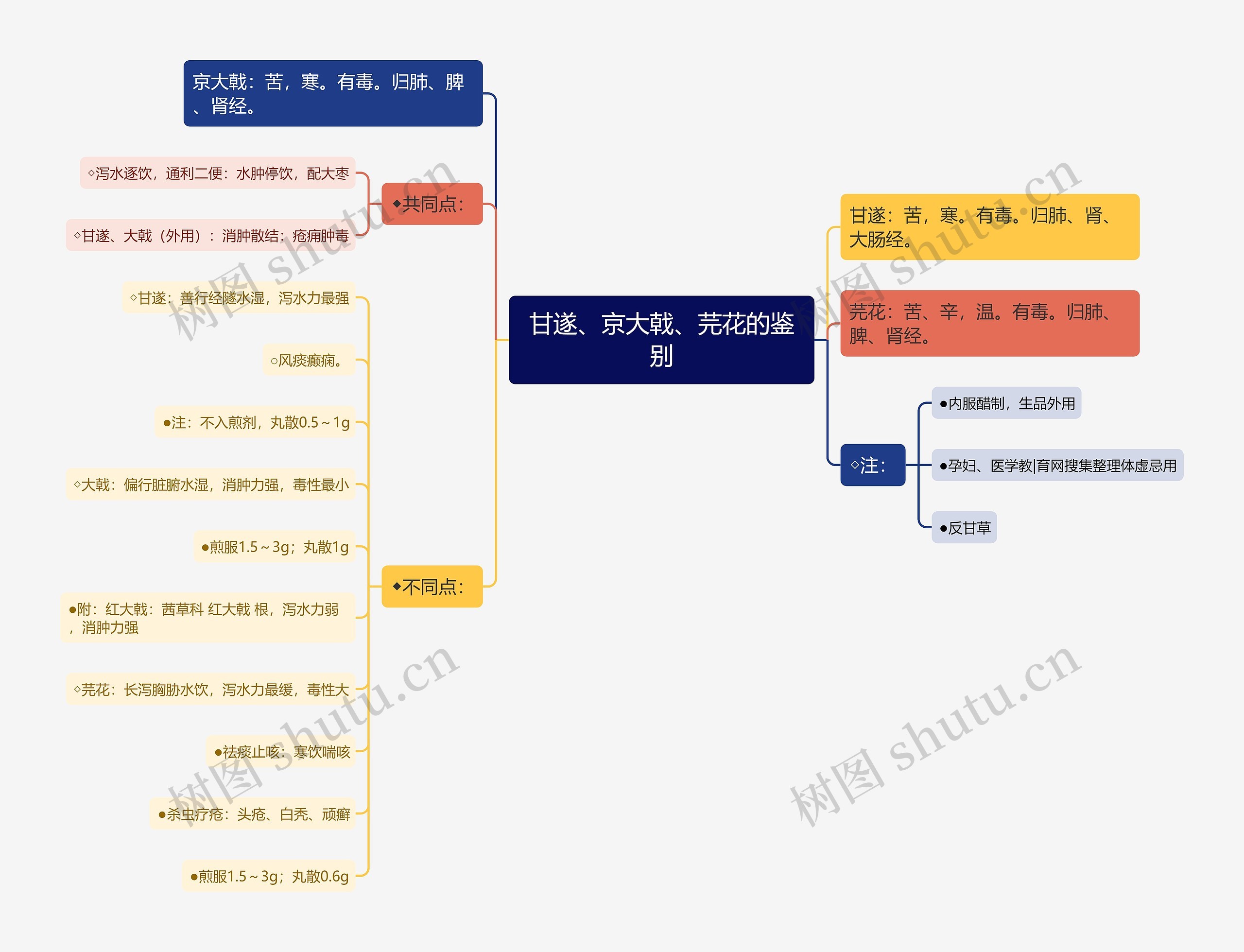 甘遂、京大戟、芫花的鉴别思维导图