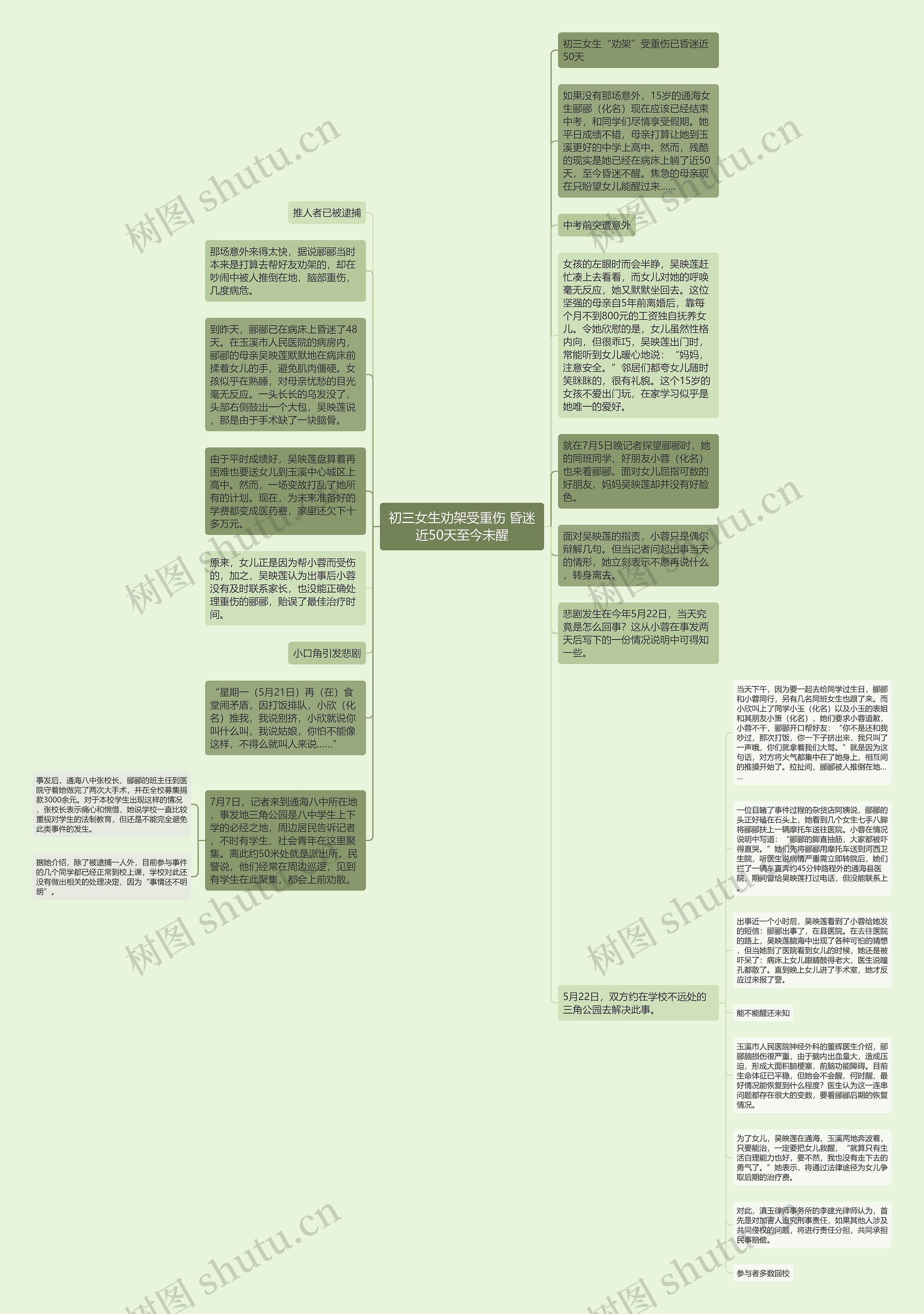 初三女生劝架受重伤 昏迷近50天至今未醒思维导图