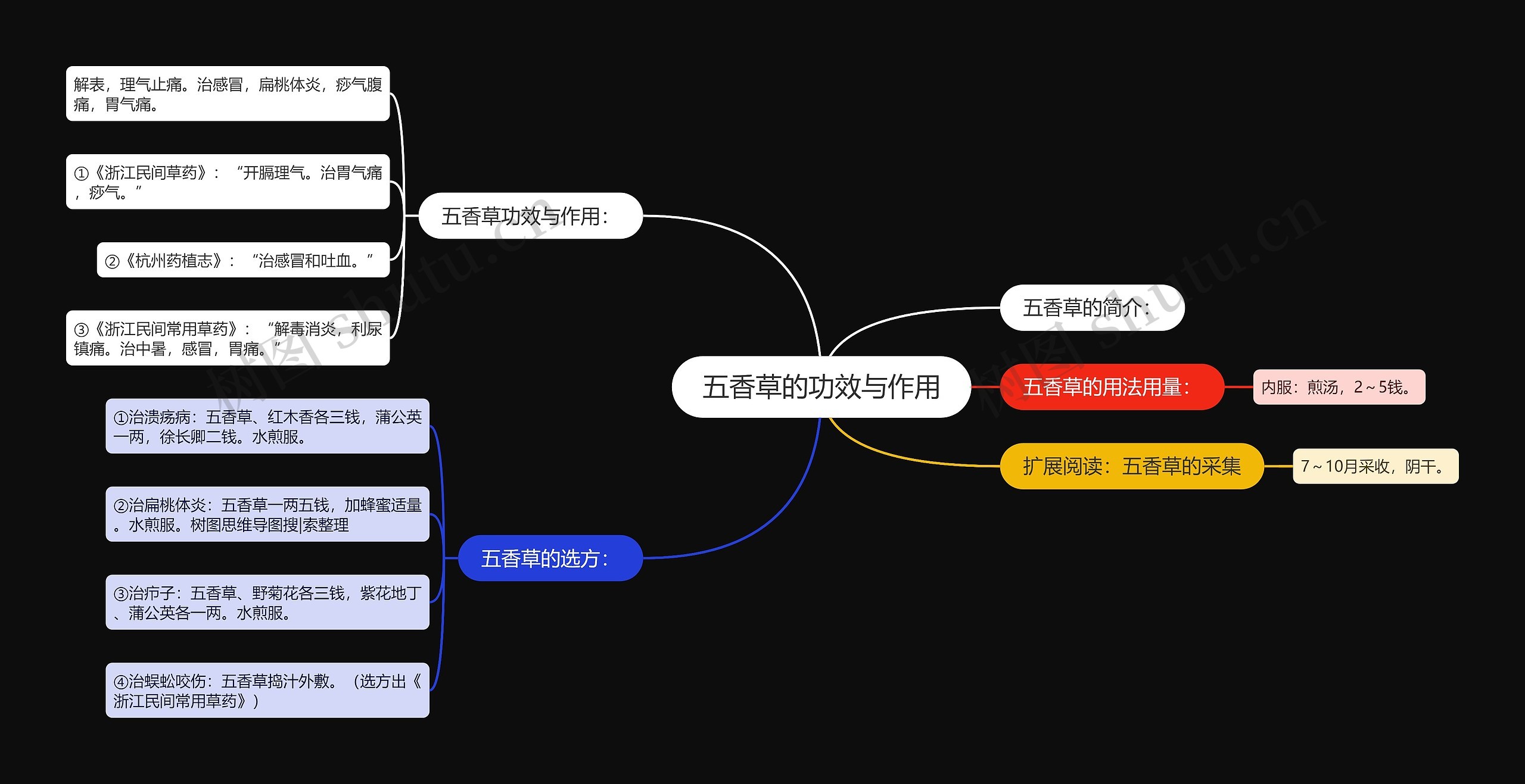 五香草的功效与作用思维导图