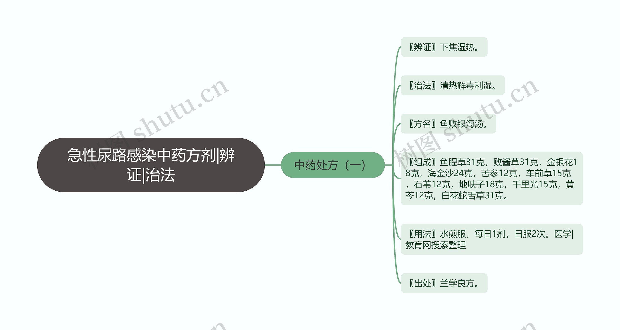 急性尿路感染中药方剂|辨证|治法思维导图