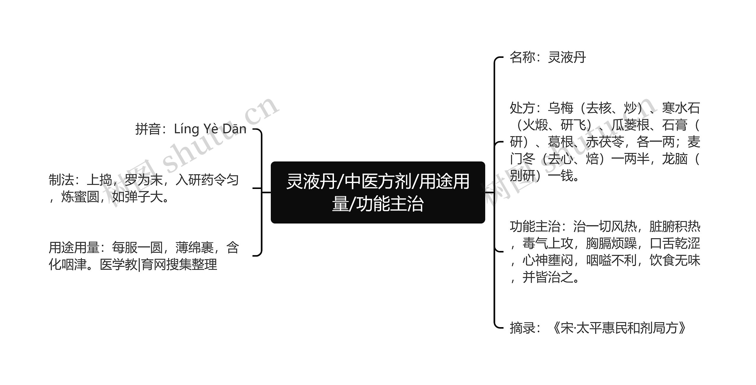 灵液丹/中医方剂/用途用量/功能主治思维导图