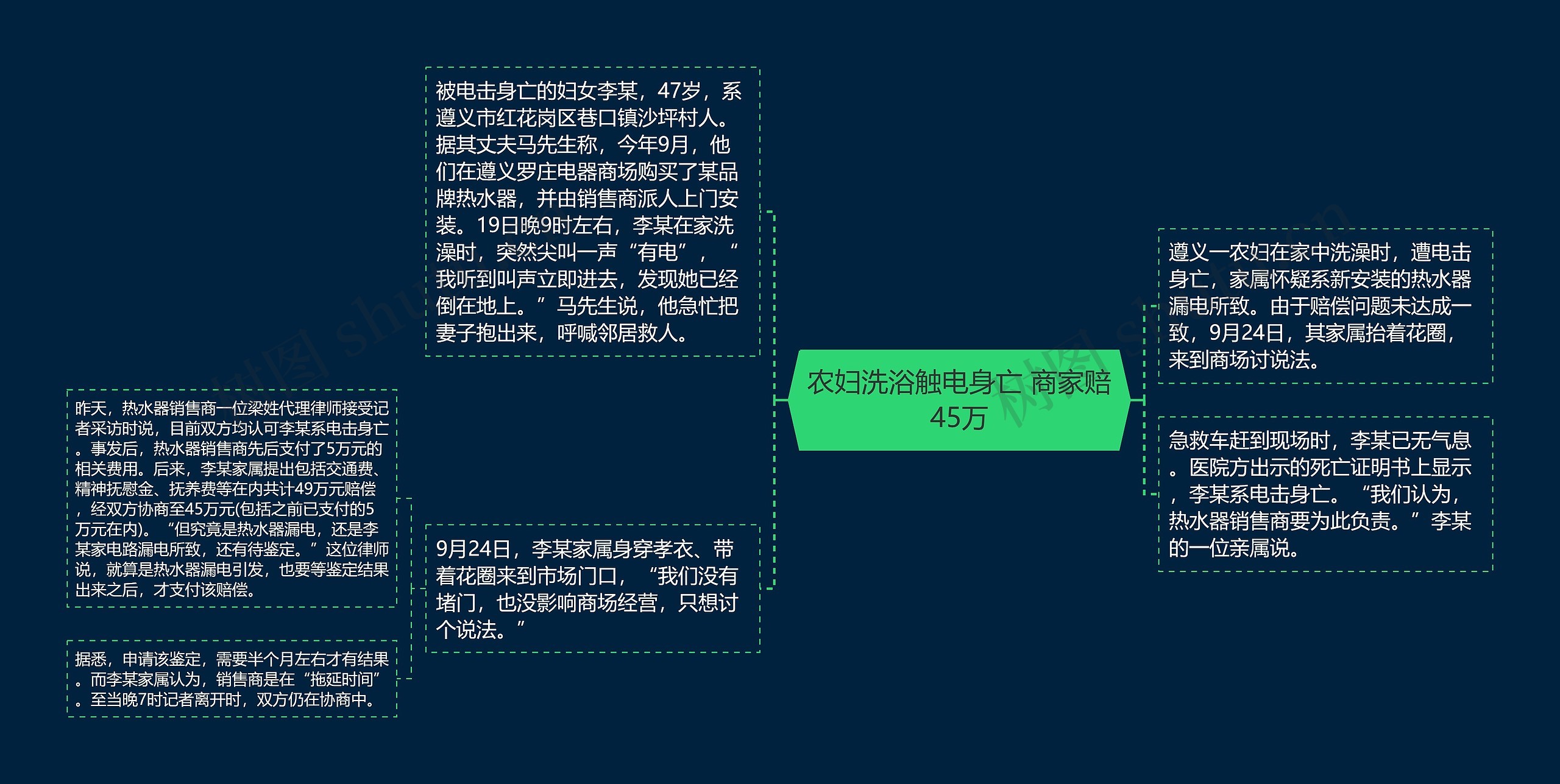 农妇洗浴触电身亡 商家赔45万思维导图