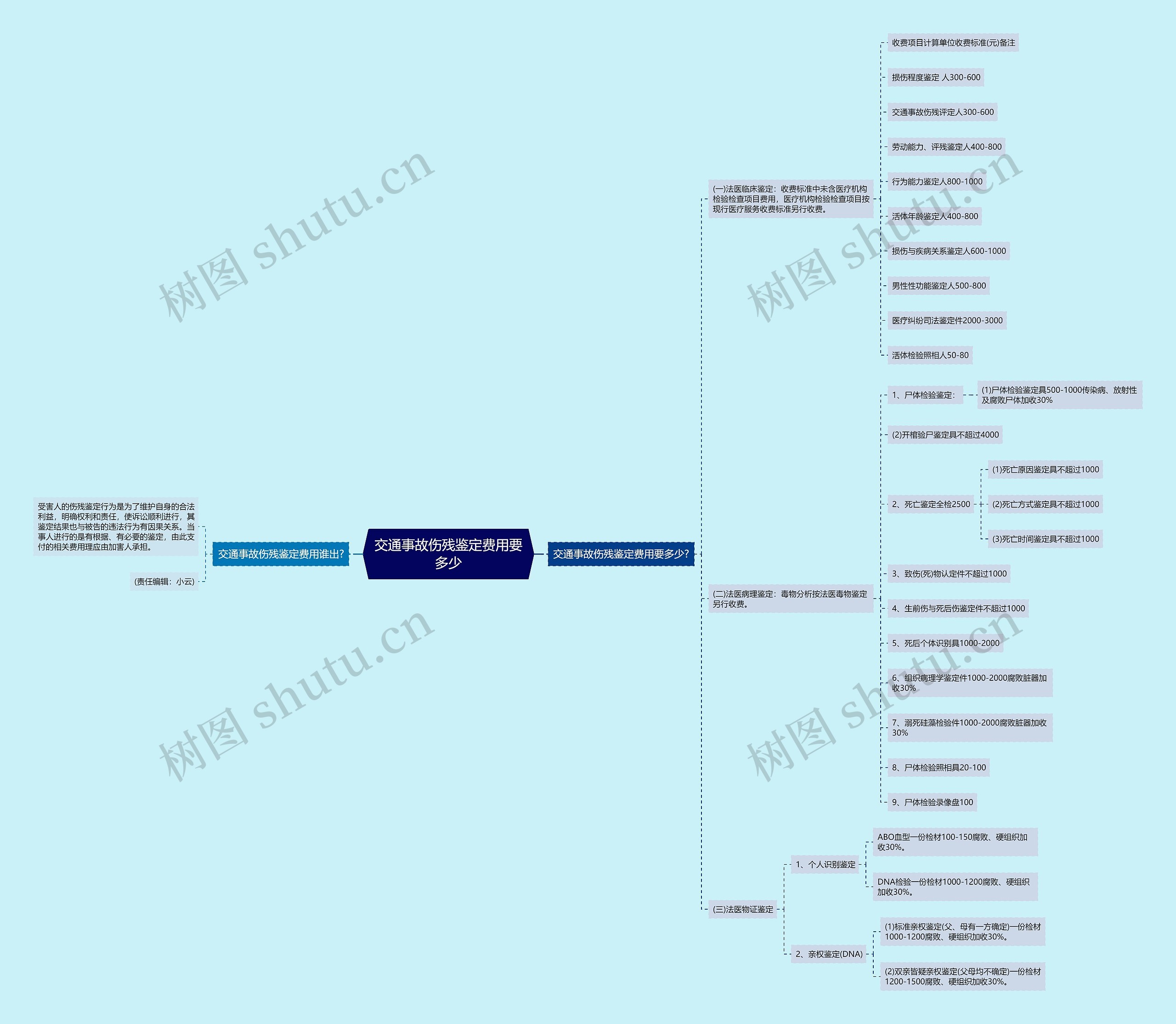 交通事故伤残鉴定费用要多少思维导图