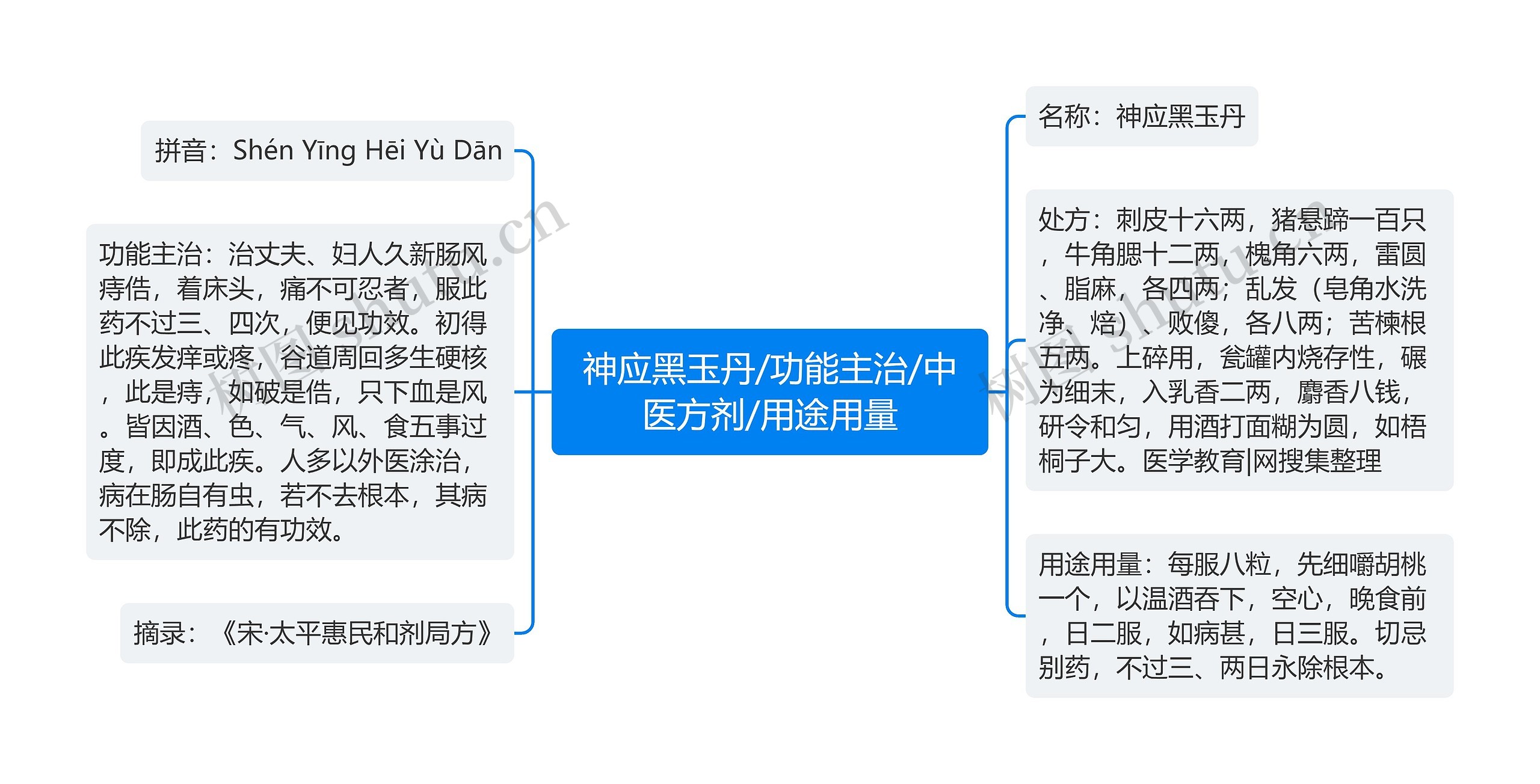 神应黑玉丹/功能主治/中医方剂/用途用量思维导图