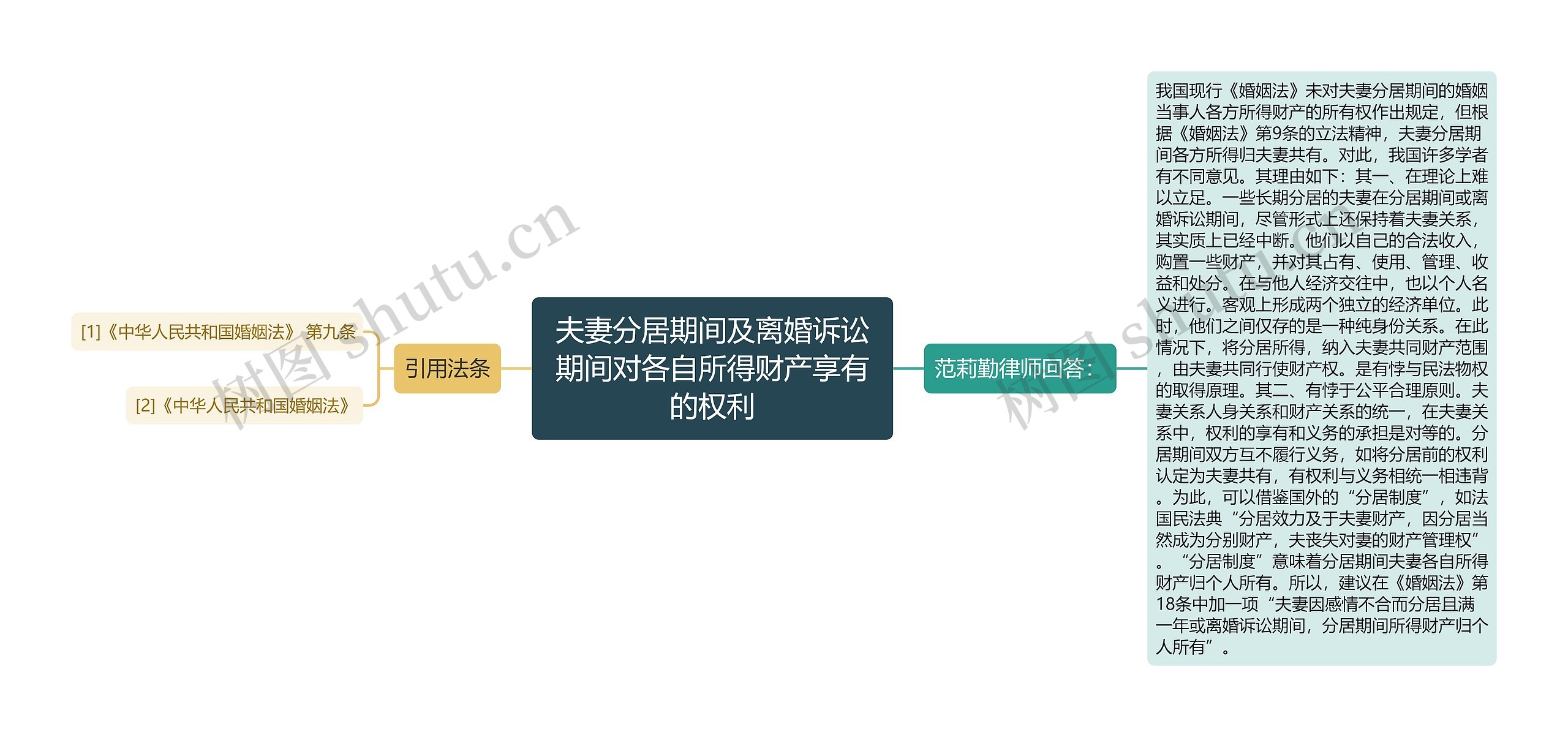 夫妻分居期间及离婚诉讼期间对各自所得财产享有的权利思维导图