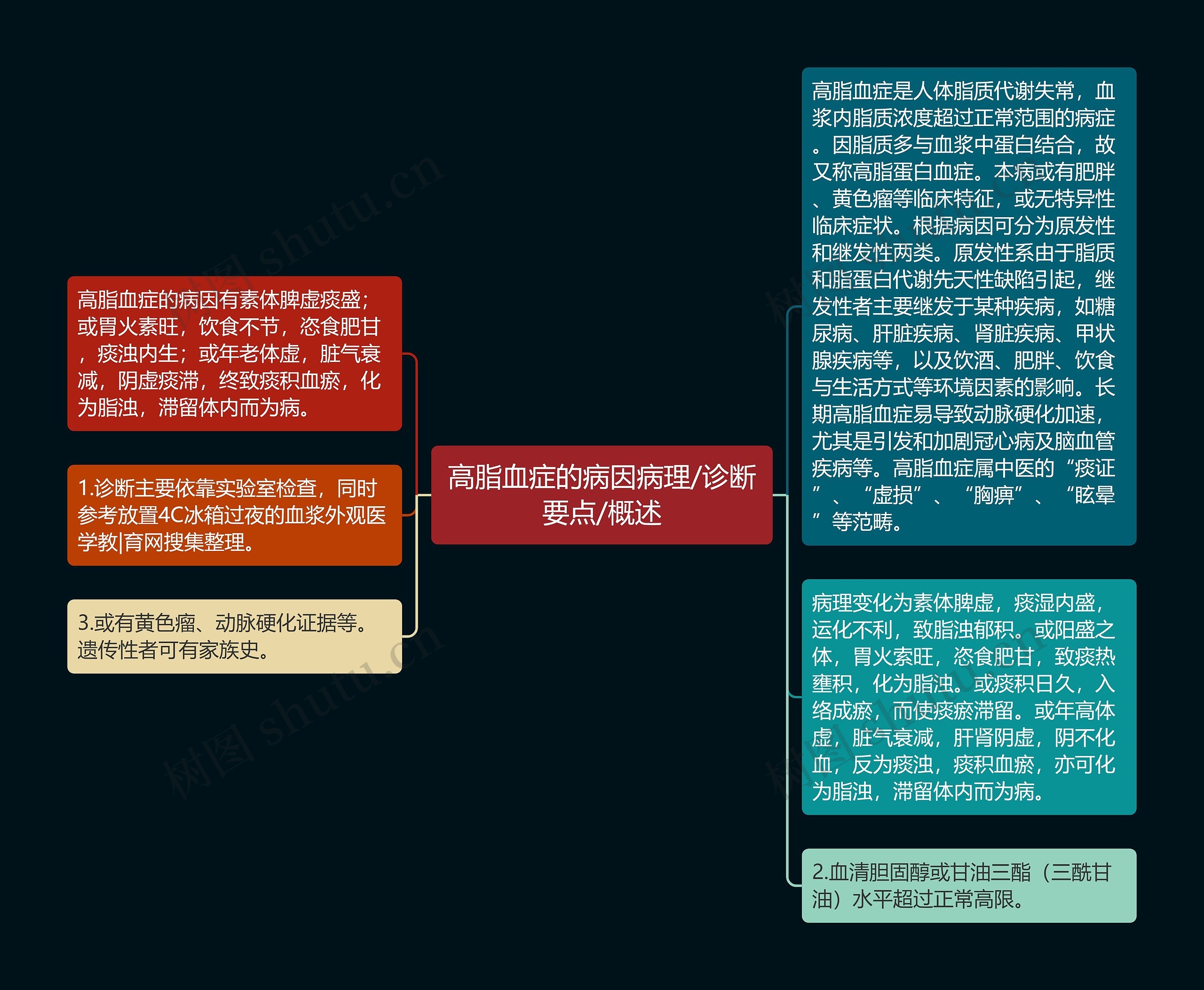 高脂血症的病因病理/诊断要点/概述思维导图