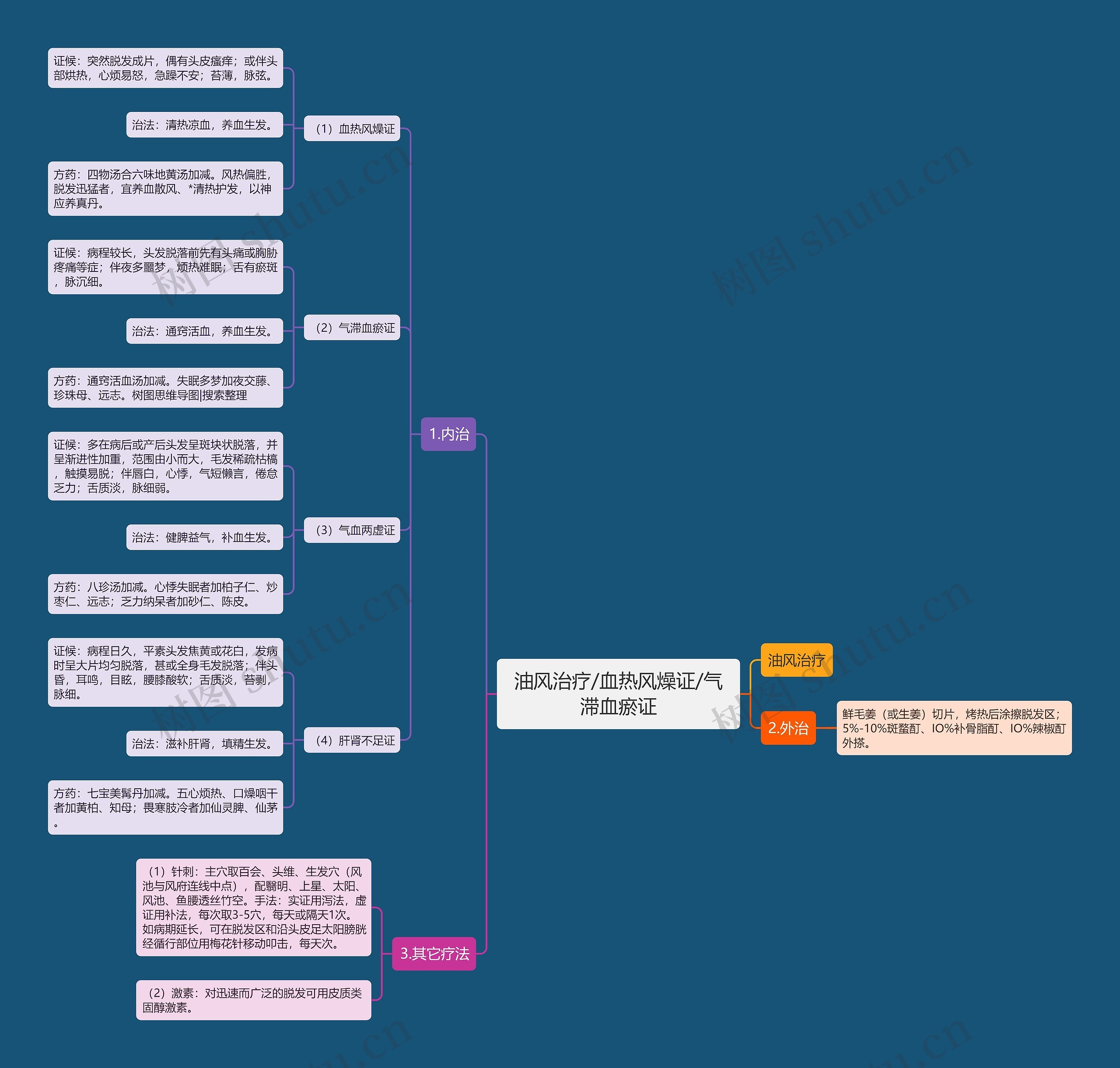 油风治疗/血热风燥证/气滞血瘀证思维导图