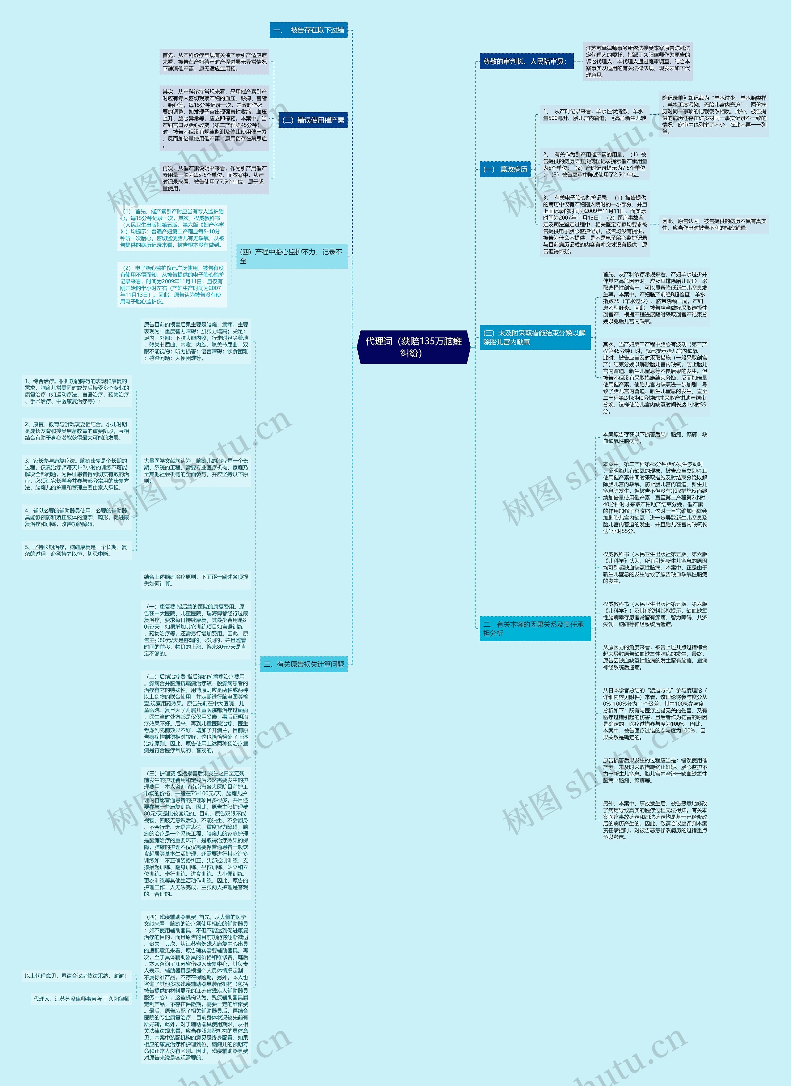 代理词（获赔135万脑瘫纠纷）思维导图