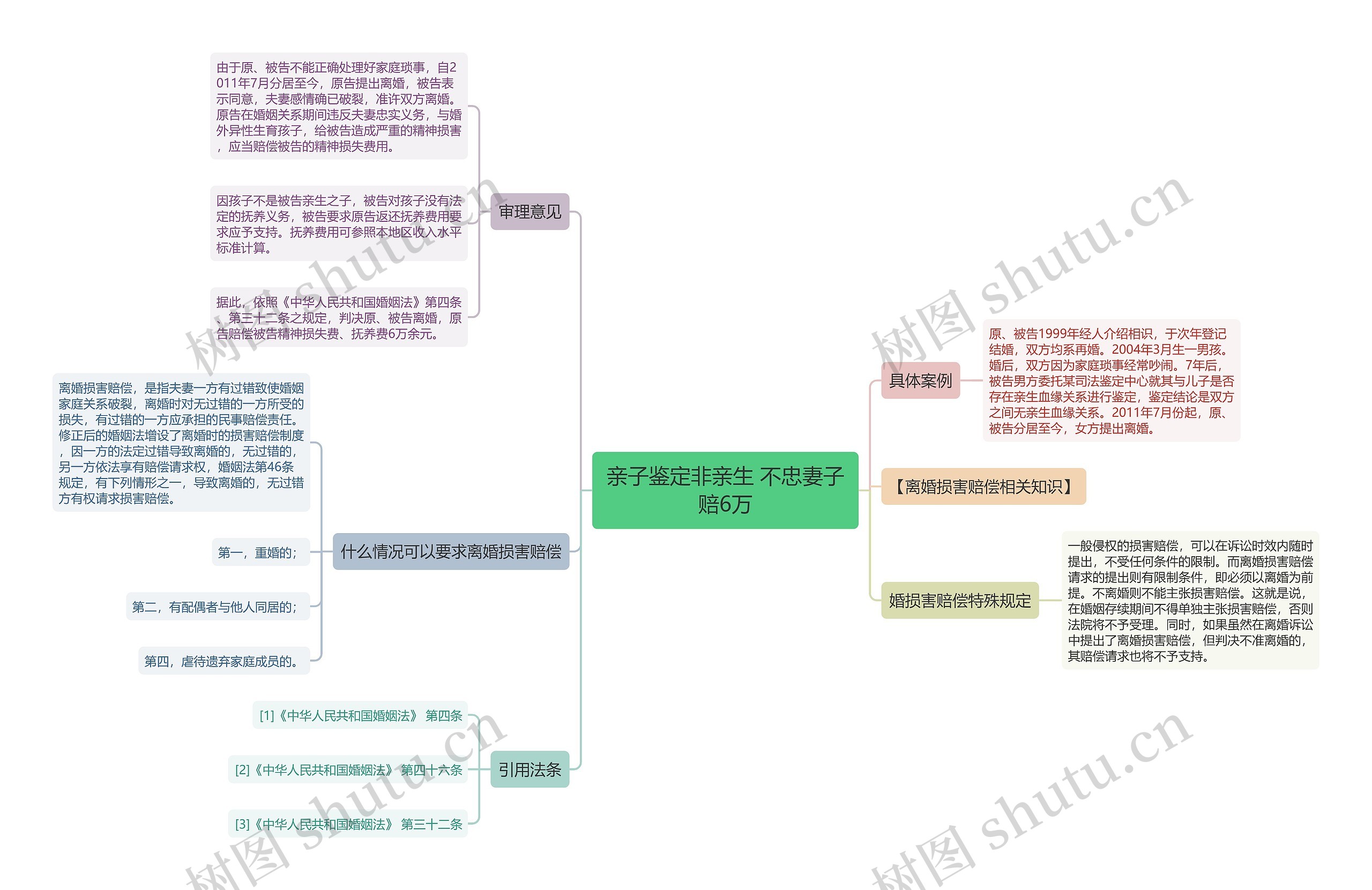 亲子鉴定非亲生 不忠妻子赔6万思维导图