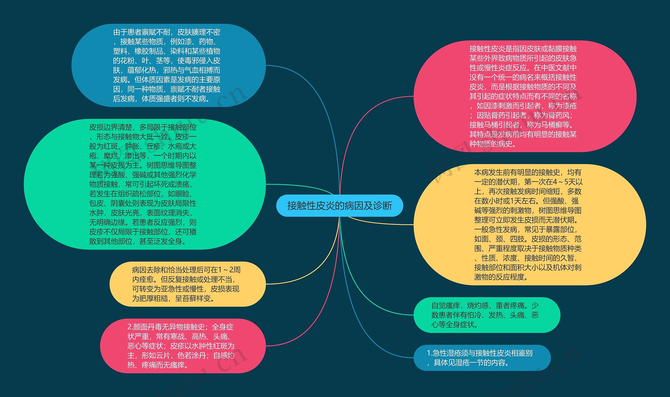 接触性皮炎的病因及诊断思维导图