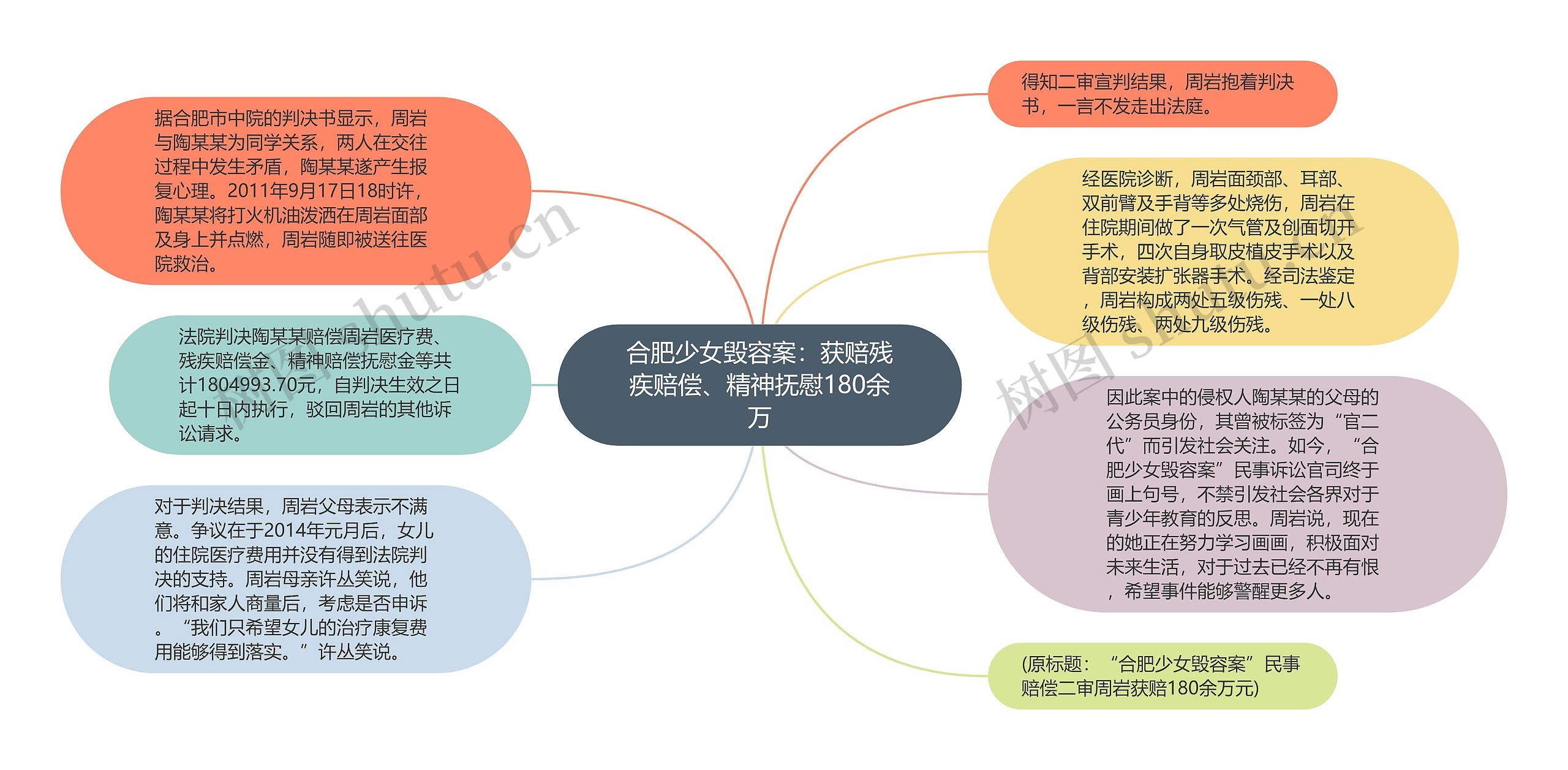 合肥少女毁容案：获赔残疾赔偿、精神抚慰180余万思维导图