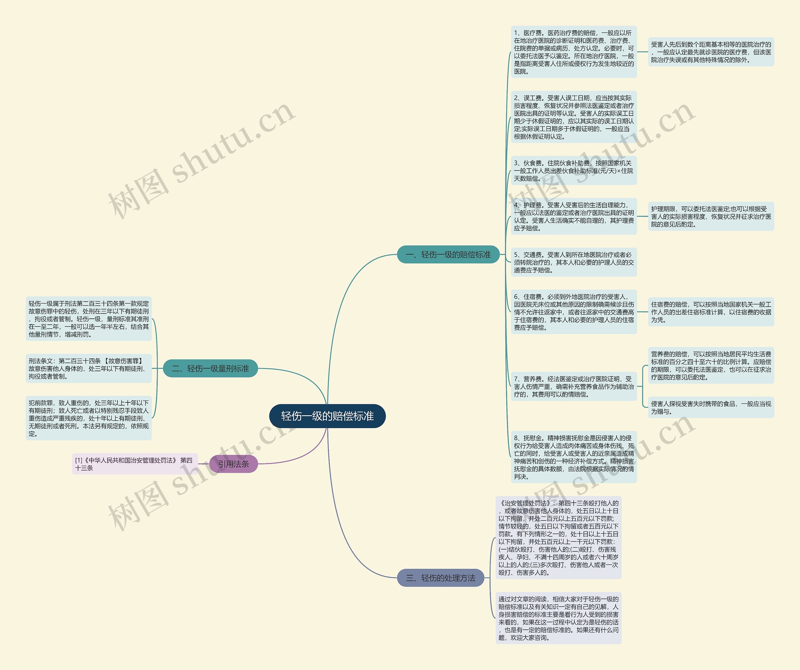 轻伤一级的赔偿标准思维导图
