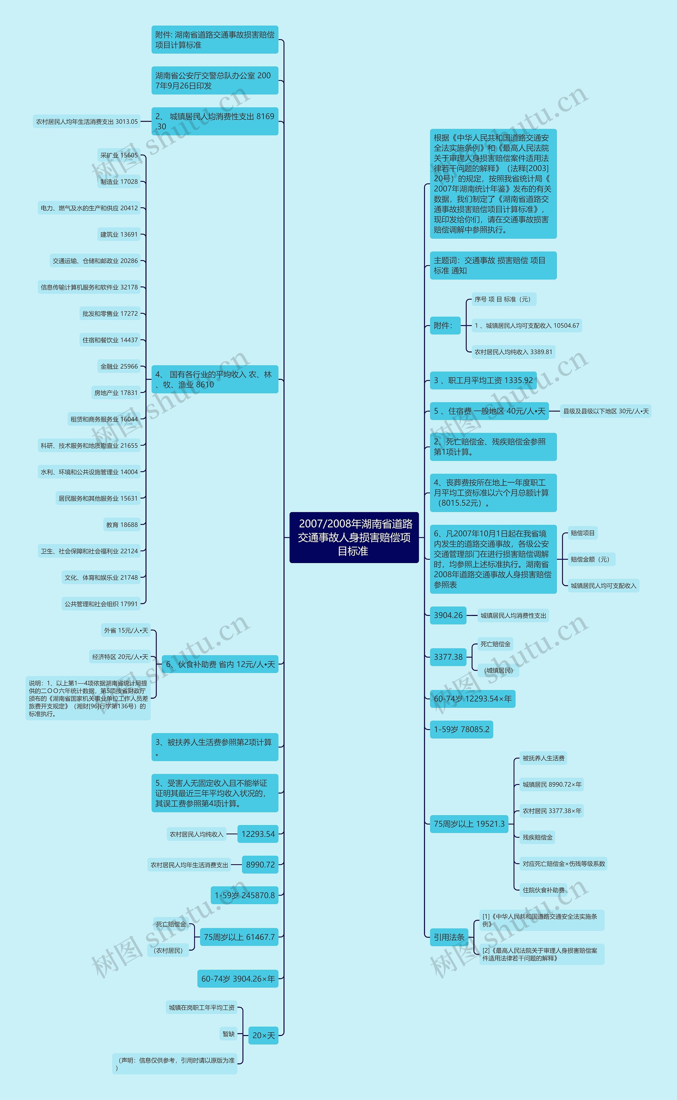  2007/2008年湖南省道路交通事故人身损害赔偿项目标准 思维导图