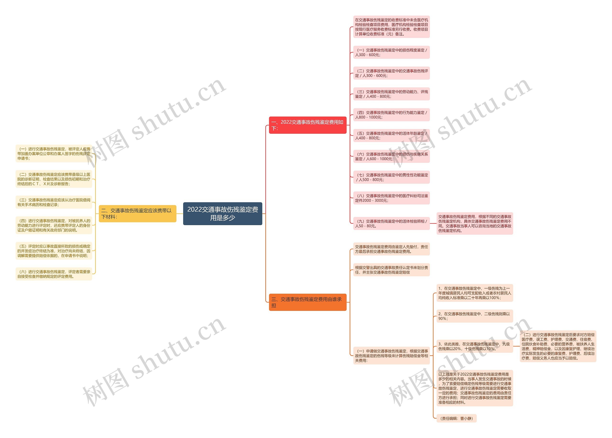2022交通事故伤残鉴定费用是多少思维导图