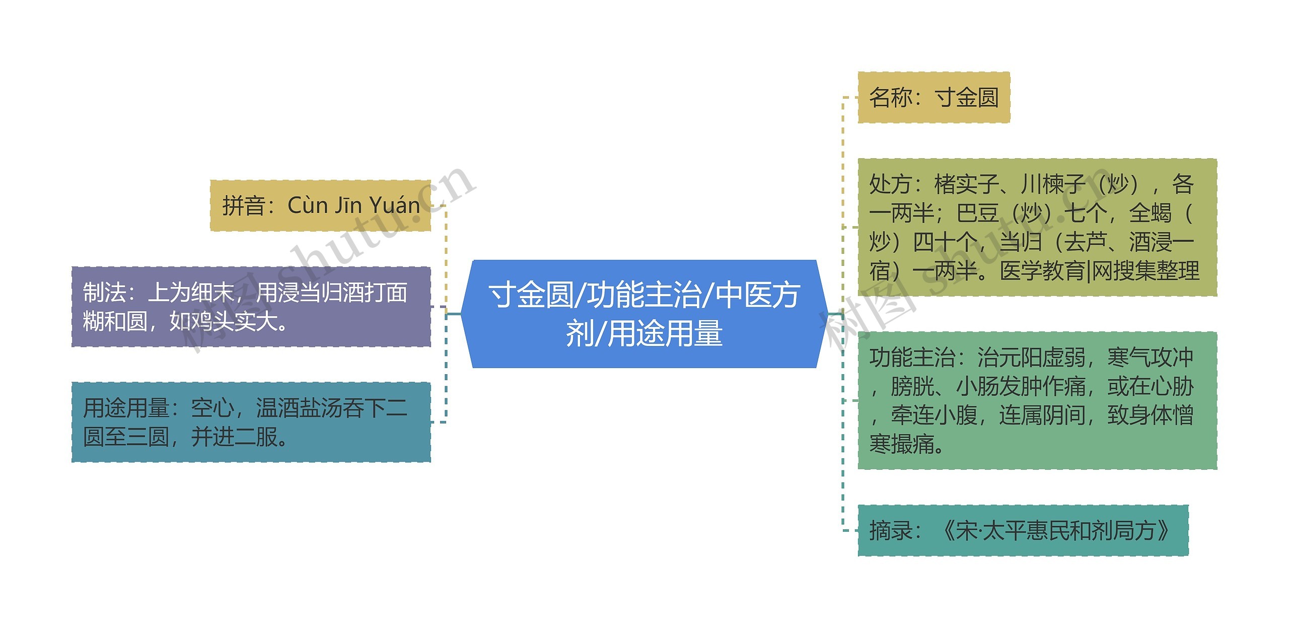 寸金圆/功能主治/中医方剂/用途用量思维导图