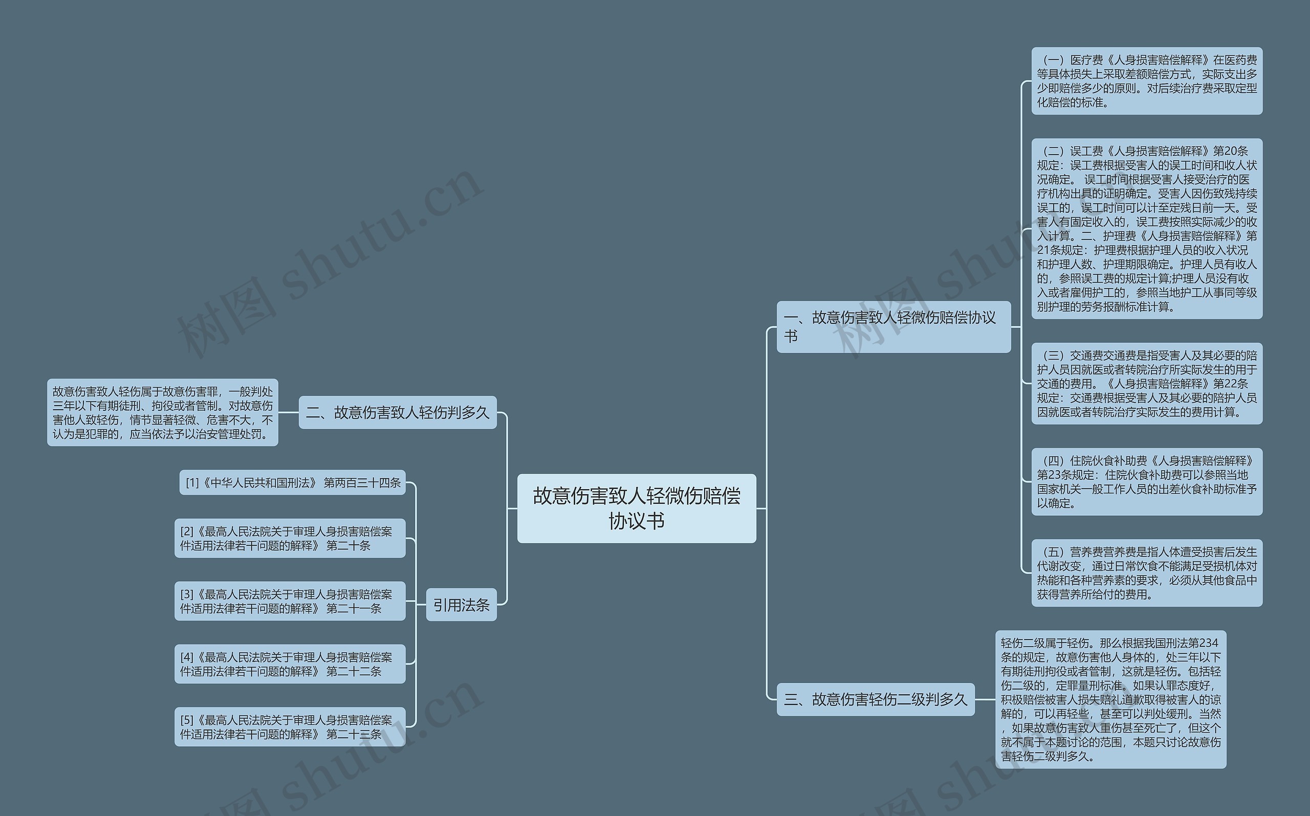 故意伤害致人轻微伤赔偿协议书思维导图