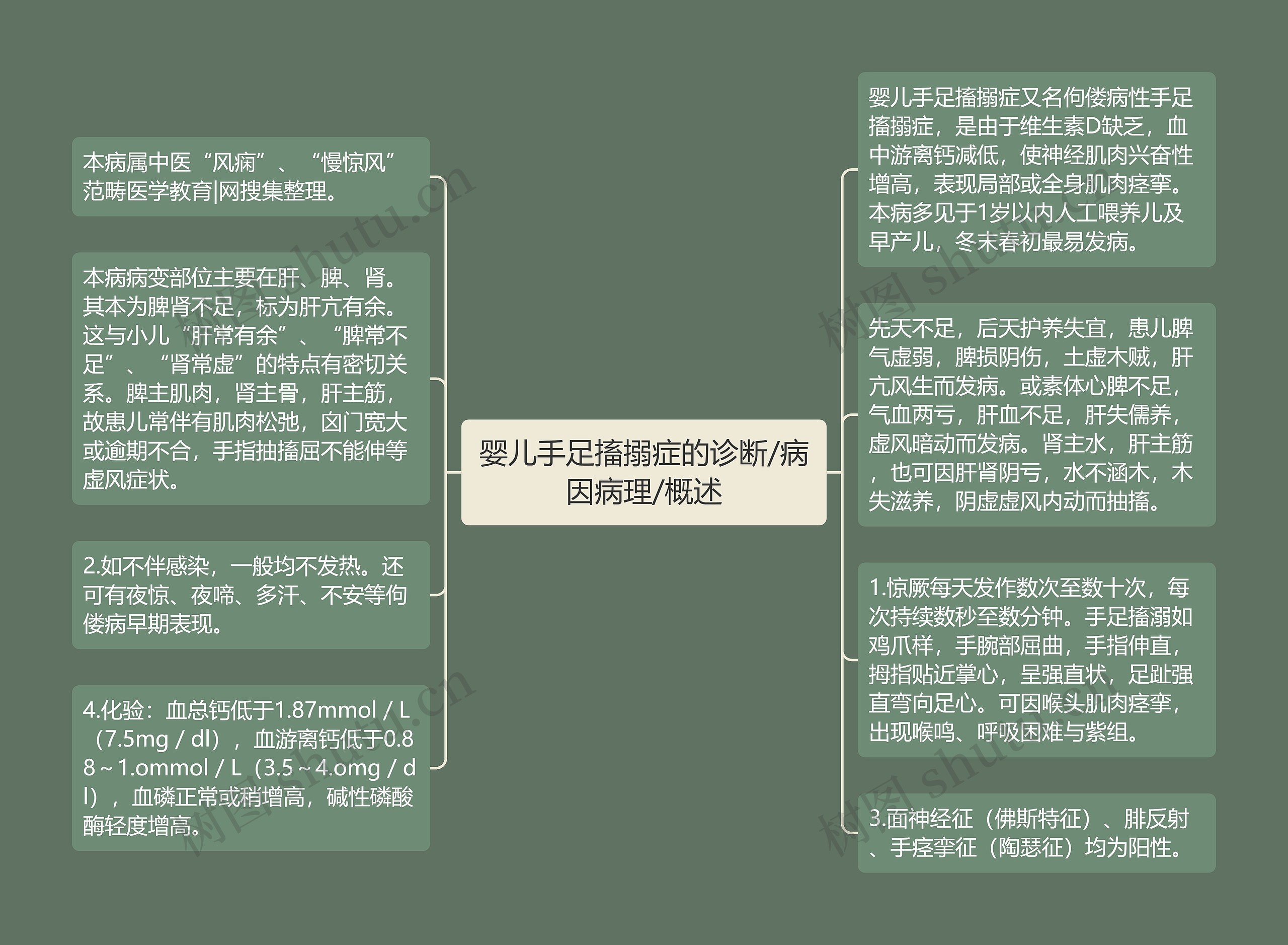 婴儿手足搐搦症的诊断/病因病理/概述思维导图