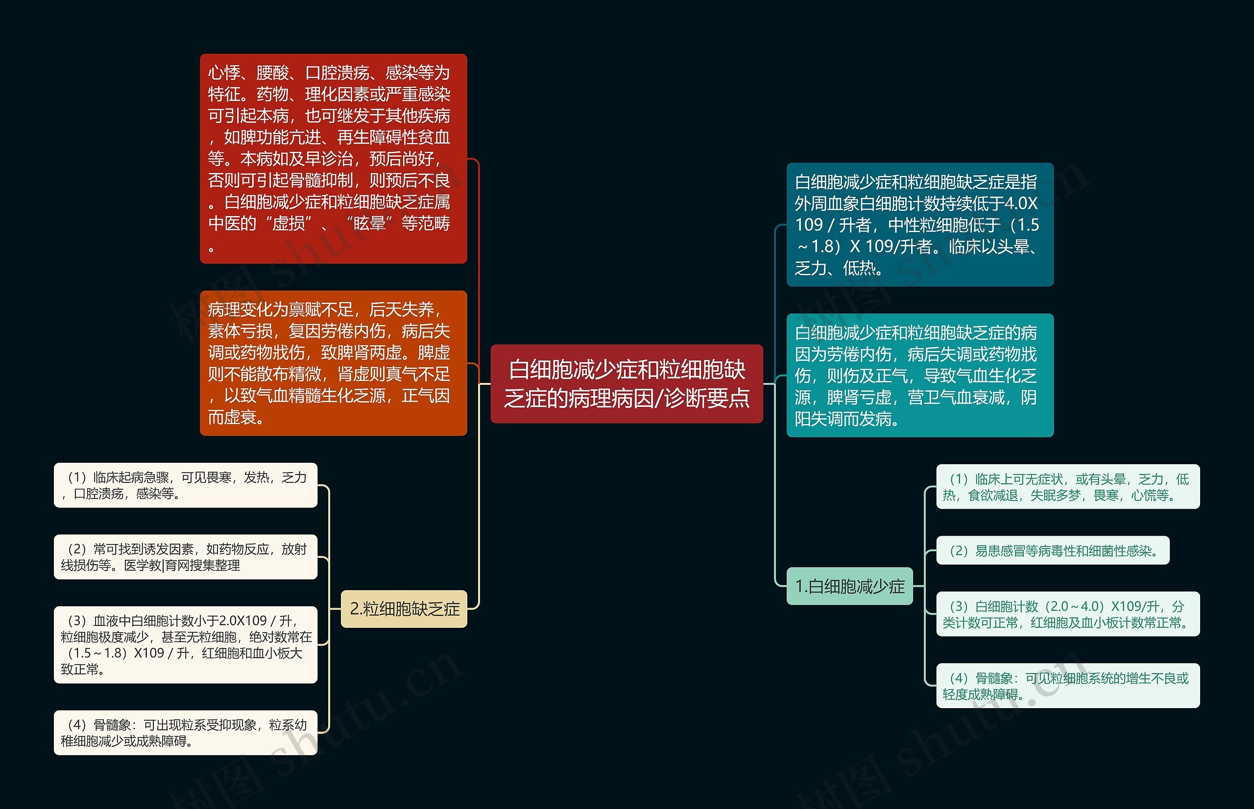 白细胞减少症和粒细胞缺乏症的病理病因/诊断要点思维导图