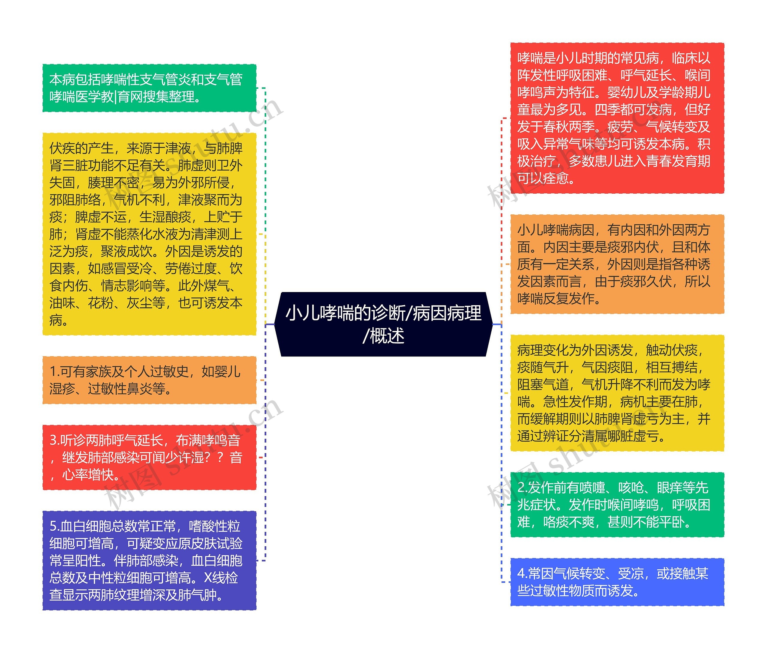 小儿哮喘的诊断/病因病理/概述思维导图