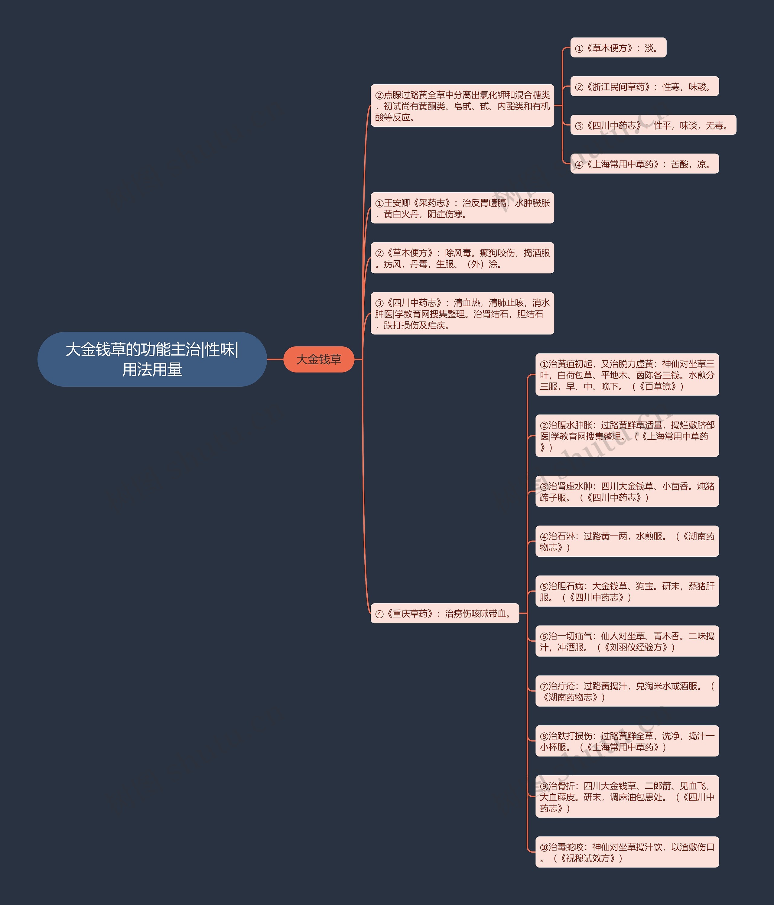 大金钱草的功能主治|性味|用法用量思维导图