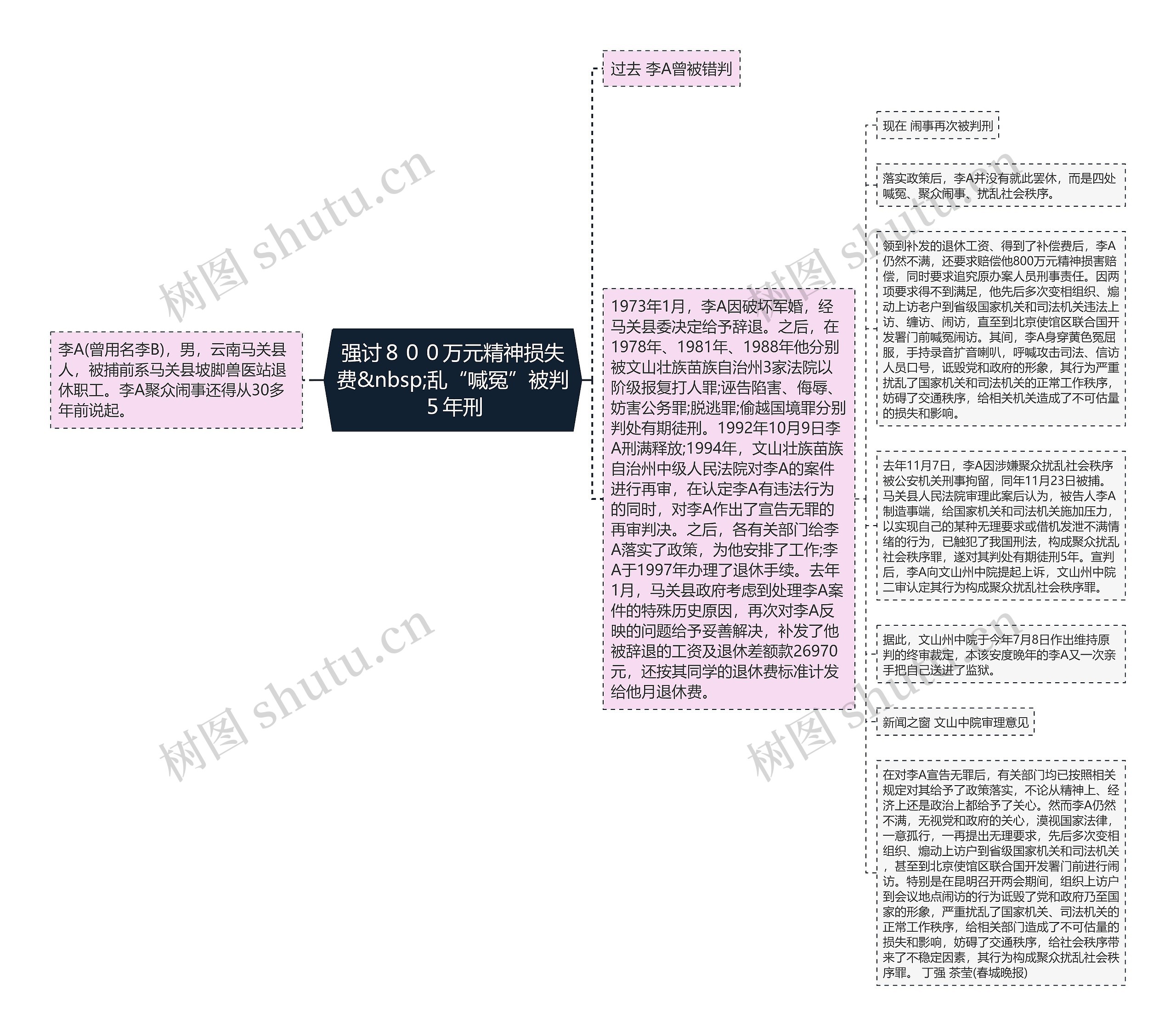 强讨８００万元精神损失费&nbsp;乱“喊冤”被判５年刑思维导图