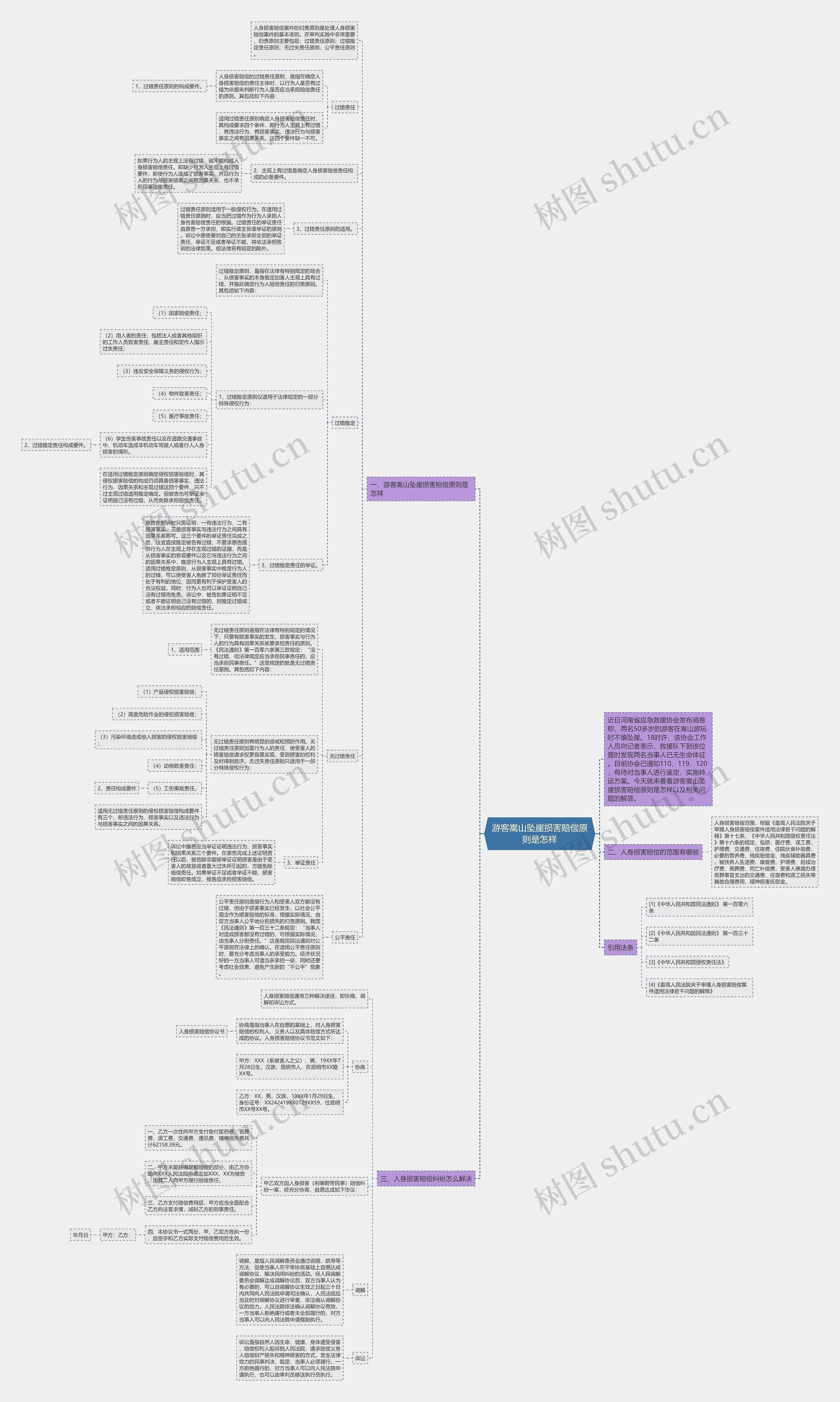 游客嵩山坠崖损害赔偿原则是怎样思维导图