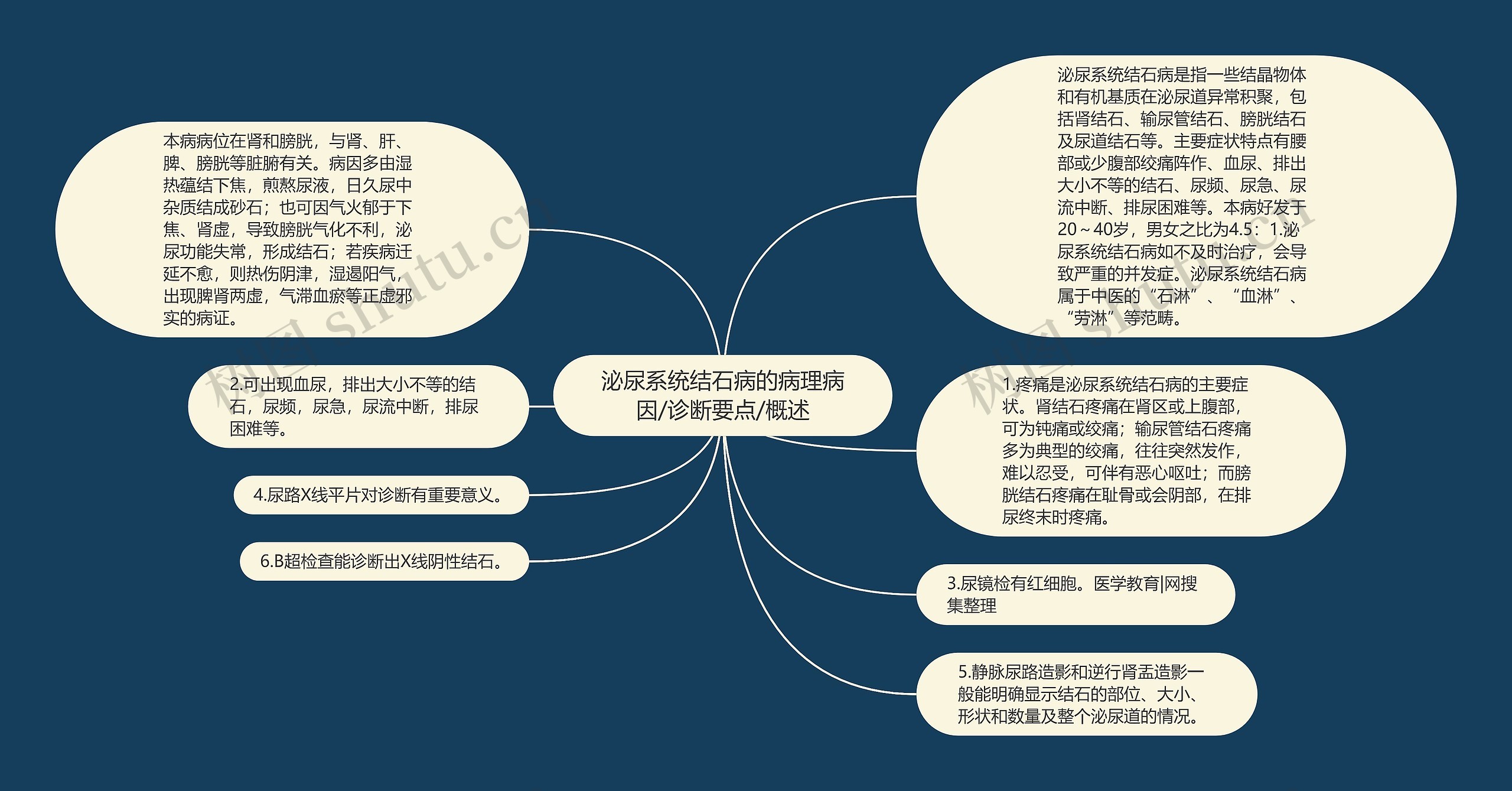 泌尿系统结石病的病理病因/诊断要点/概述思维导图