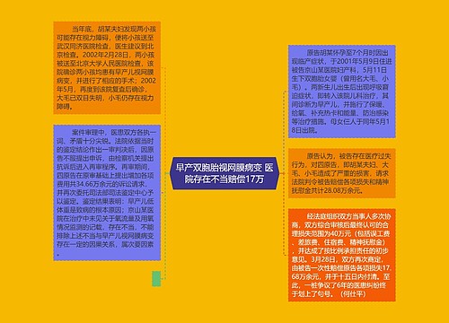 早产双胞胎视网膜病变 医院存在不当赔偿17万