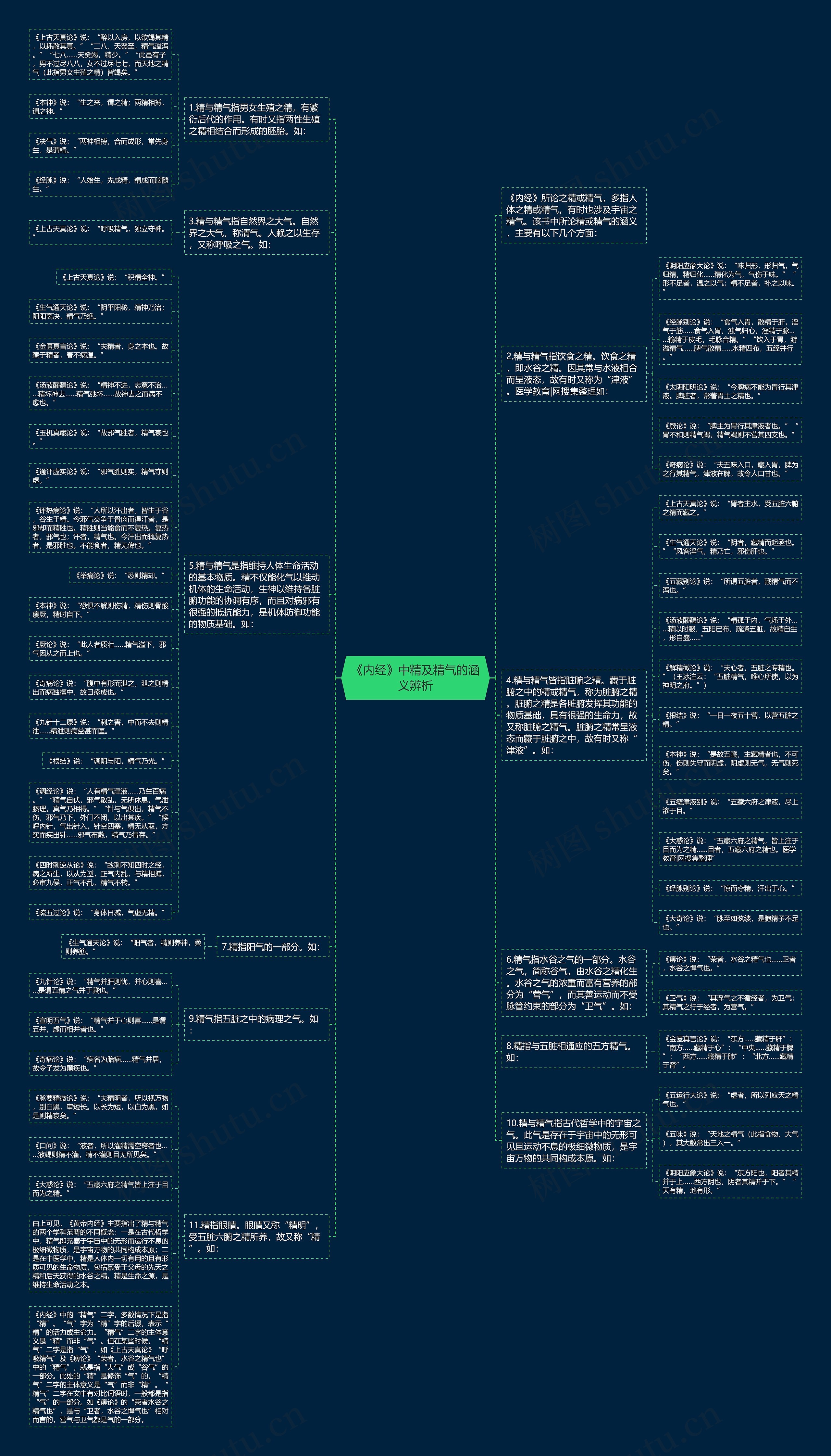 《内经》中精及精气的涵义辨析思维导图