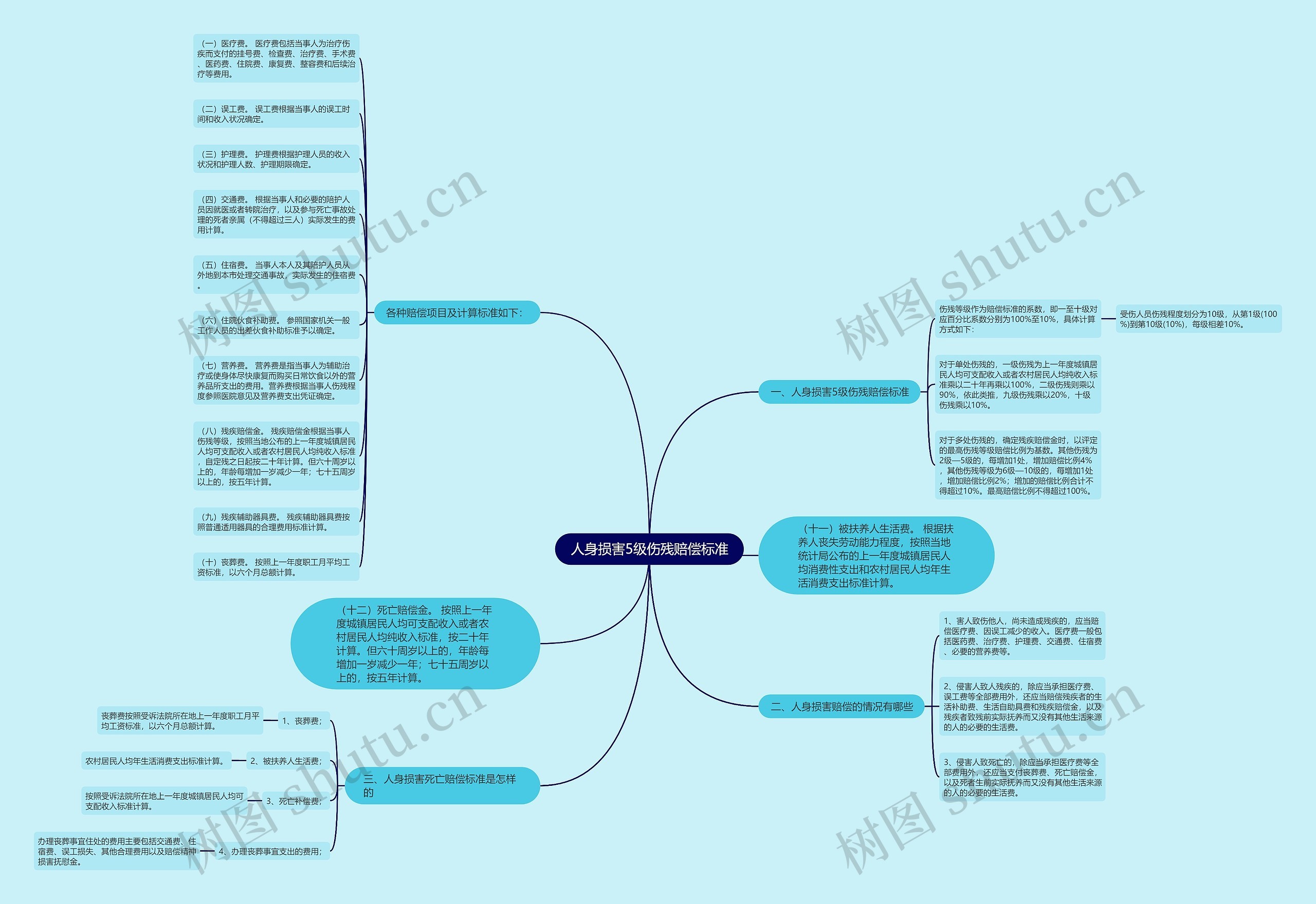 人身损害5级伤残赔偿标准思维导图