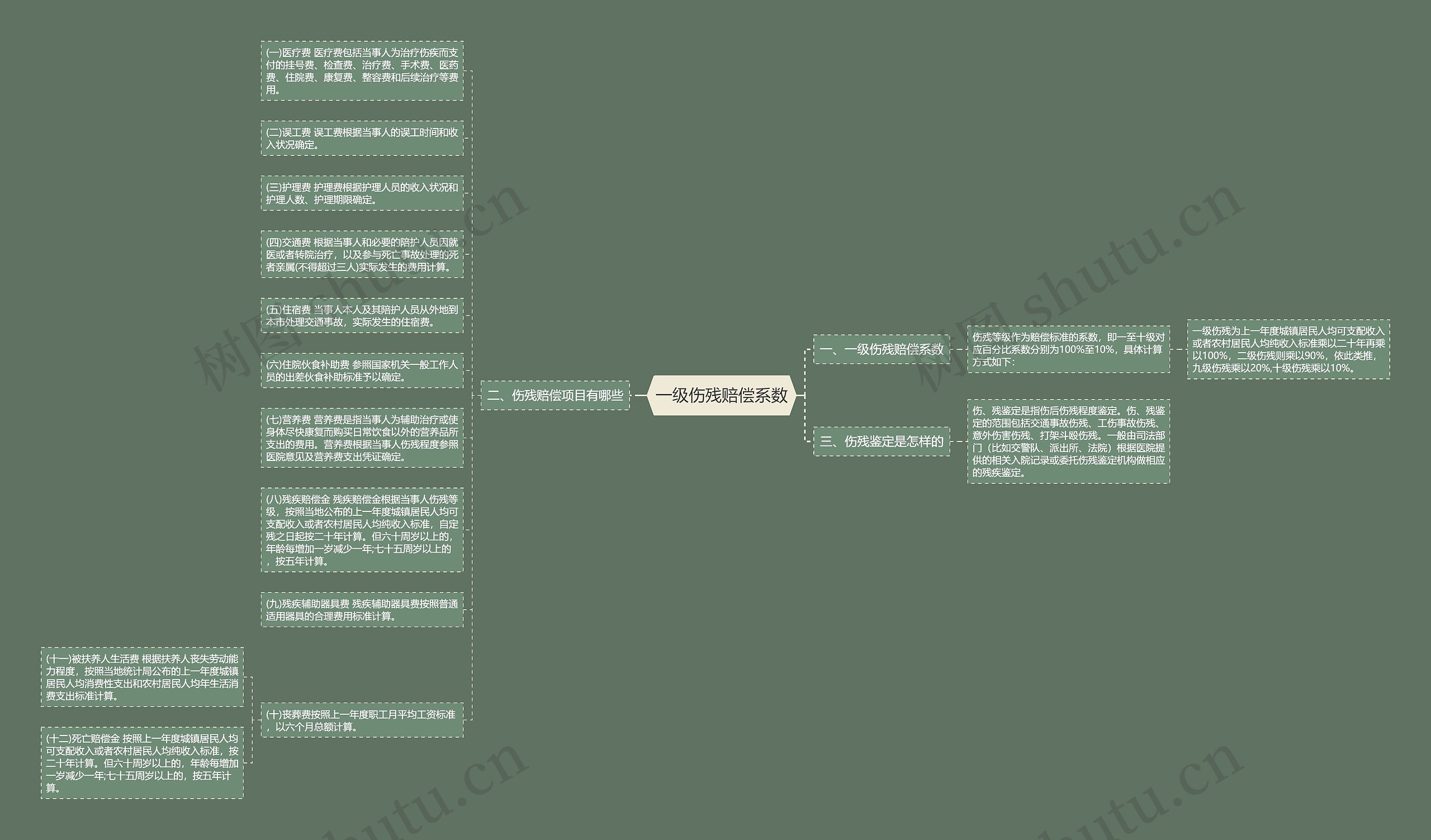 一级伤残赔偿系数思维导图
