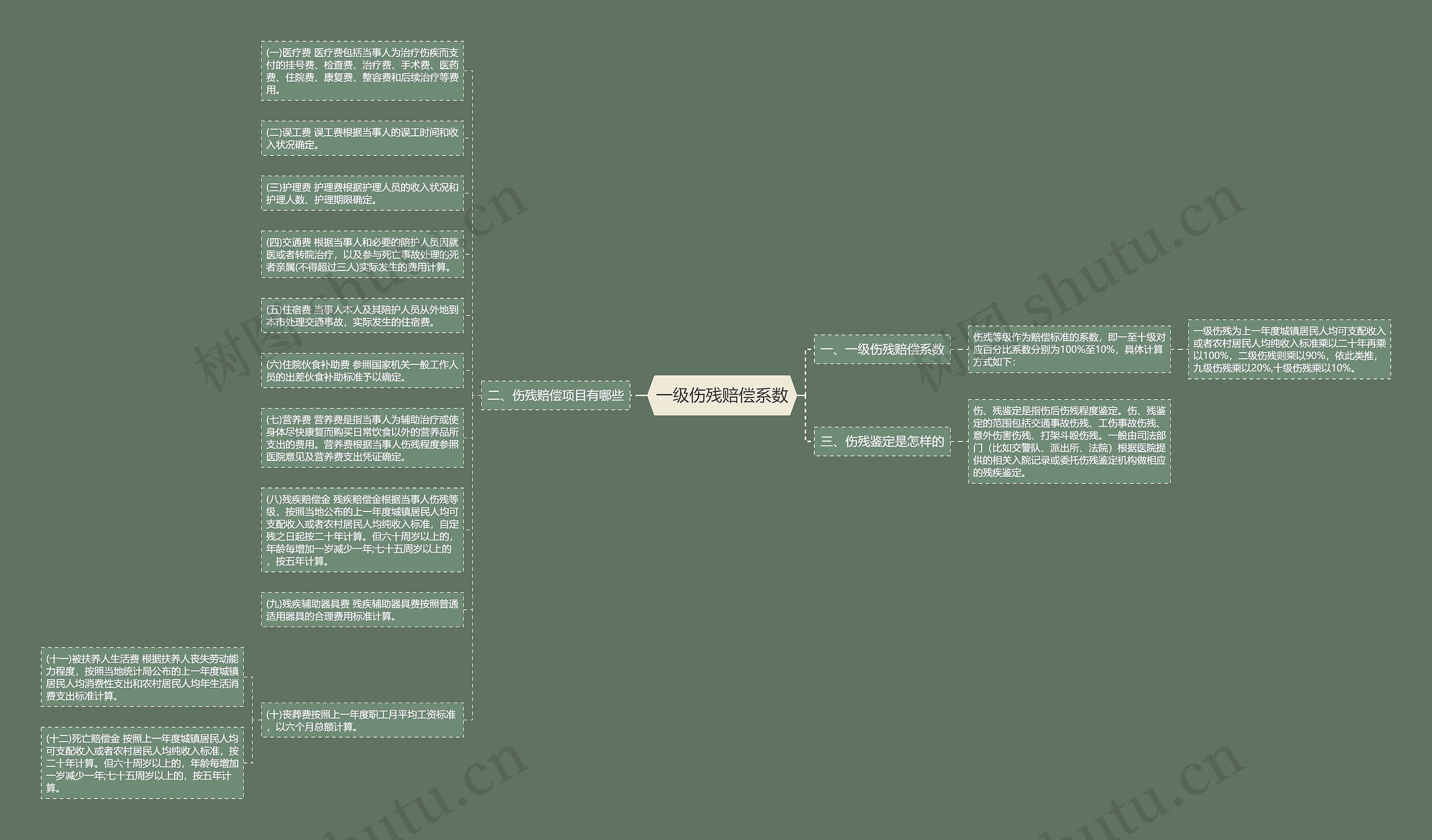 一级伤残赔偿系数思维导图高清图 一级伤残赔偿系数思维导图
