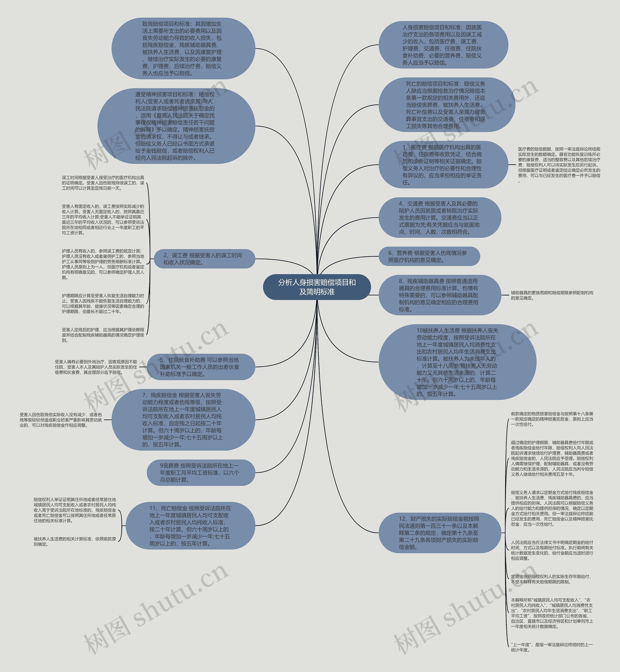 分析人身损害赔偿项目和及简明标准思维导图
