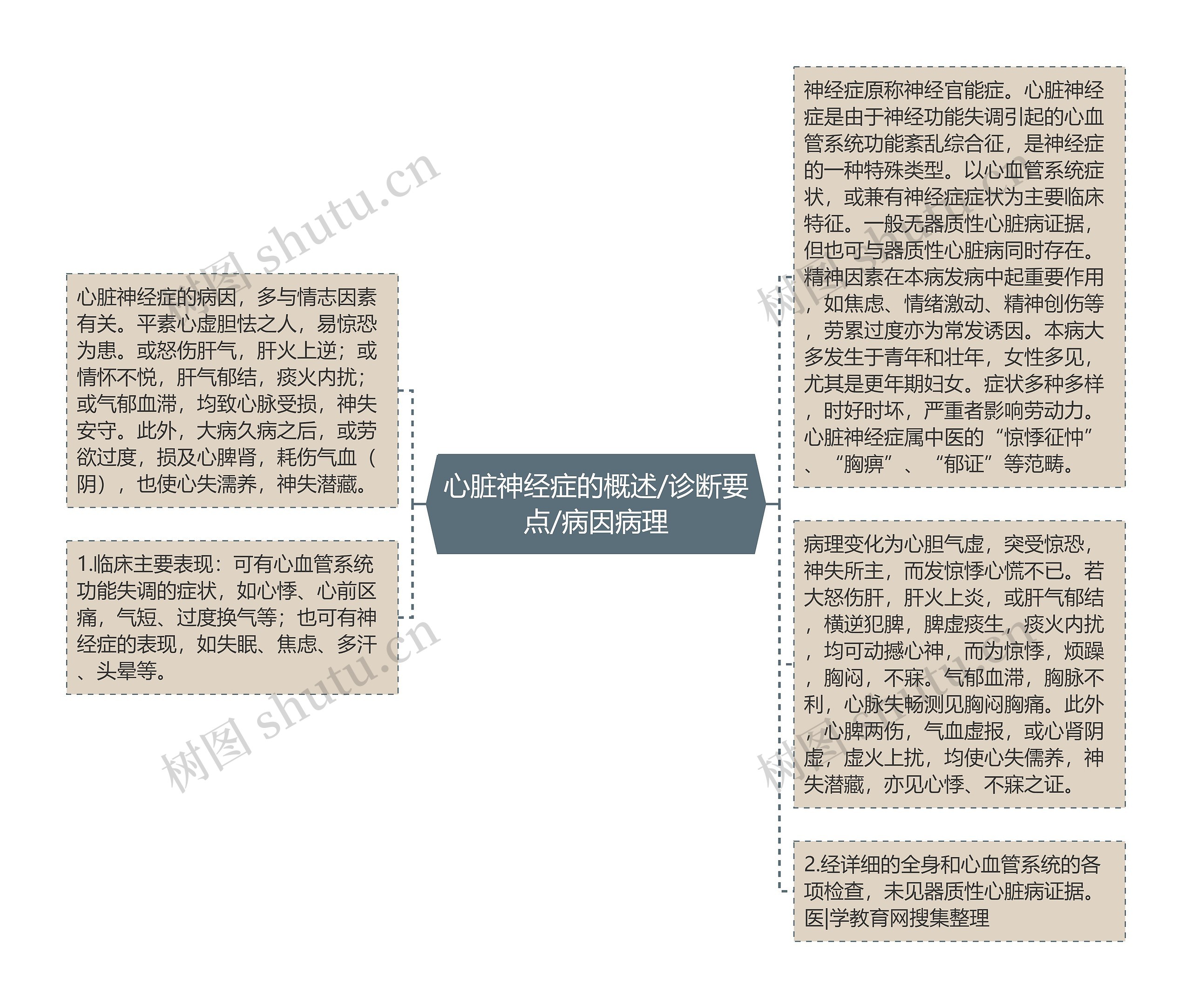 心脏神经症的概述/诊断要点/病因病理思维导图