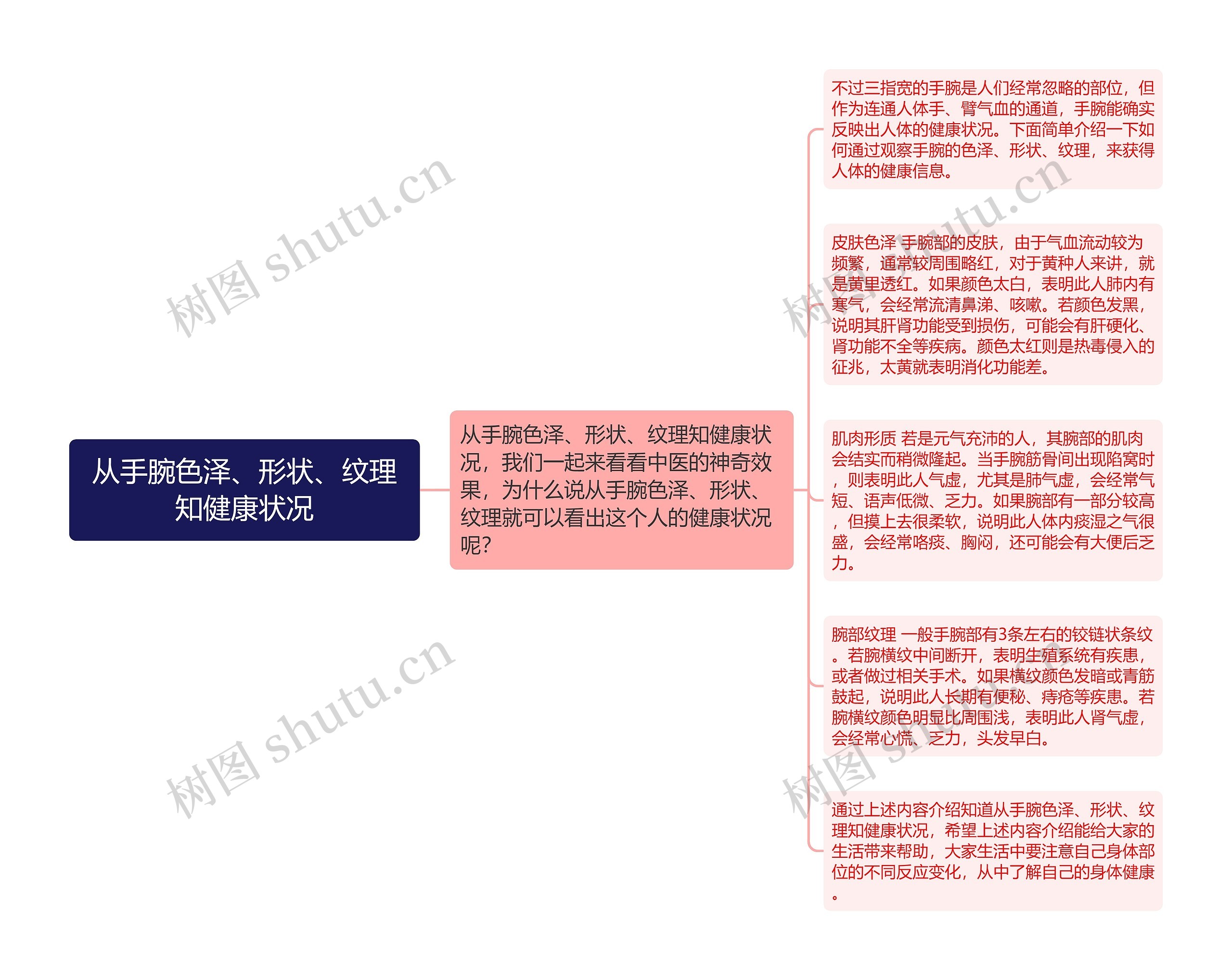 从手腕色泽、形状、纹理知健康状况思维导图