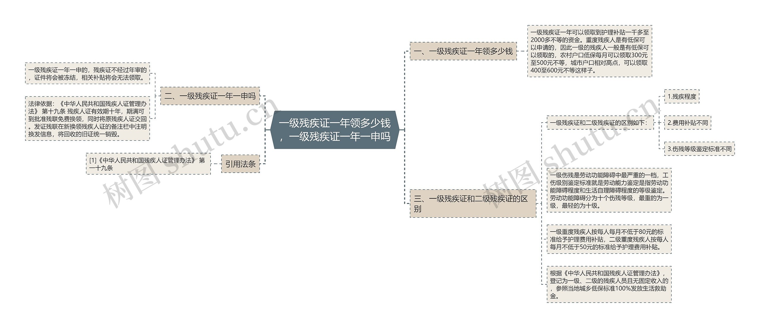 一级残疾证一年领多少钱，一级残疾证一年一申吗思维导图