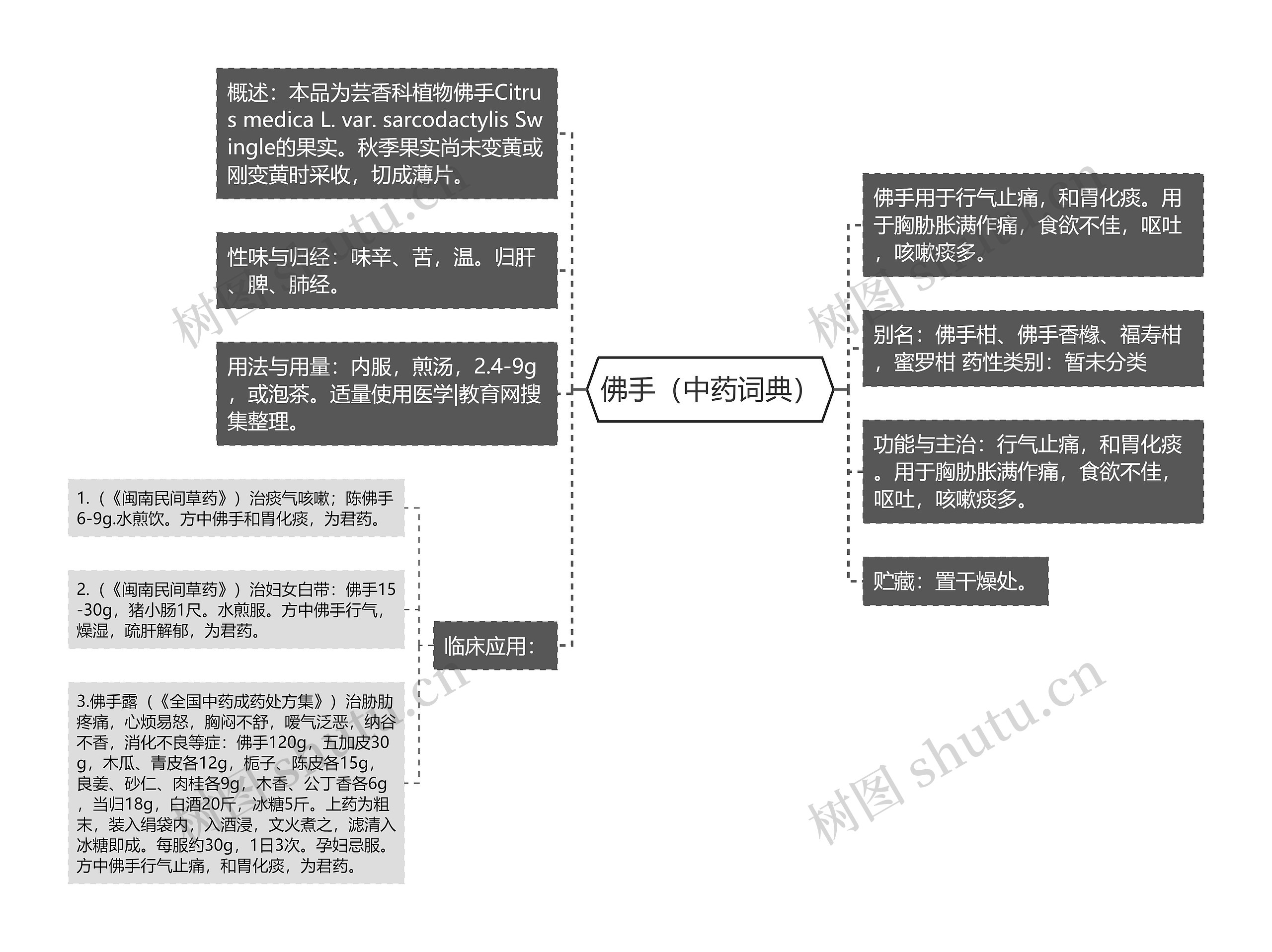 佛手（中药词典）思维导图