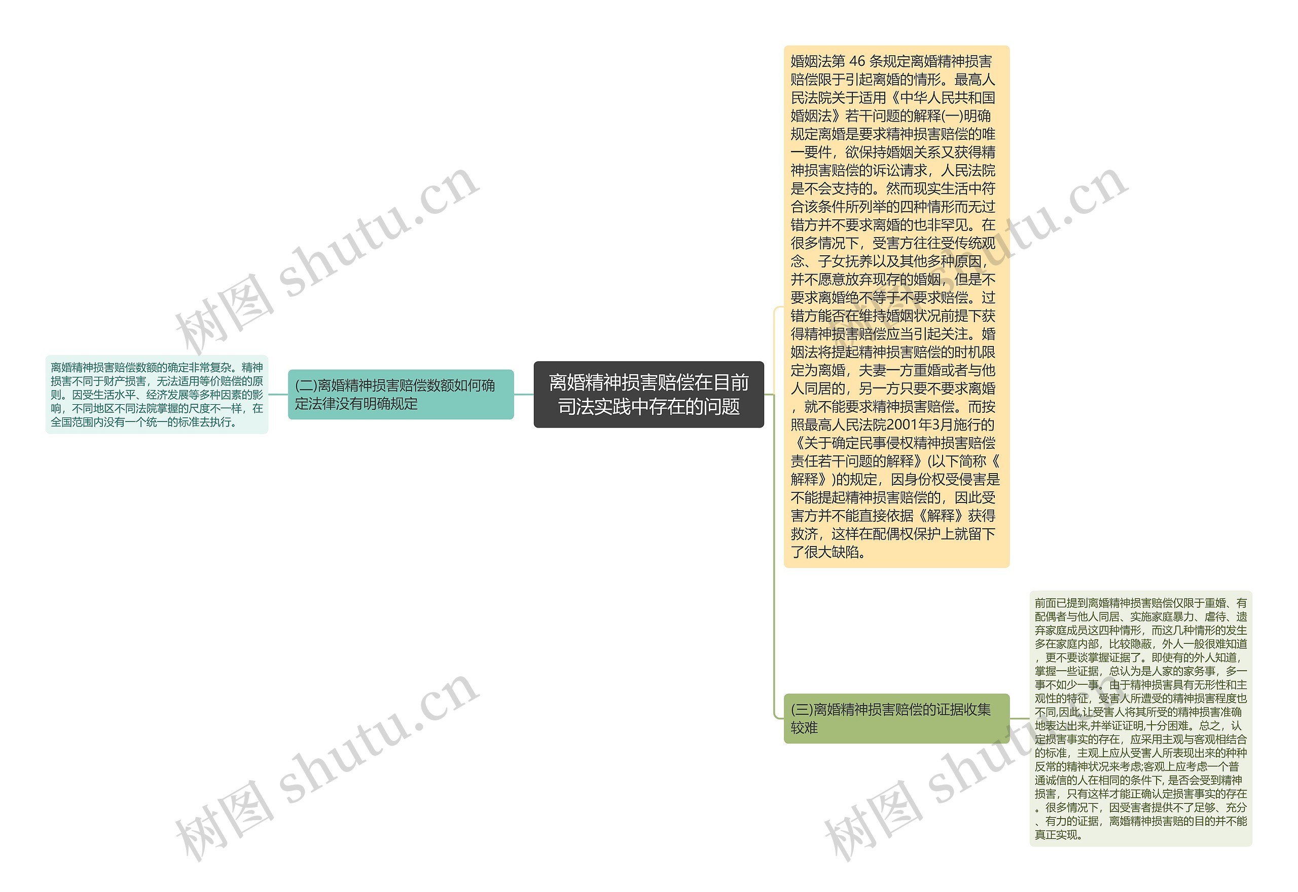 离婚精神损害赔偿在目前司法实践中存在的问题思维导图