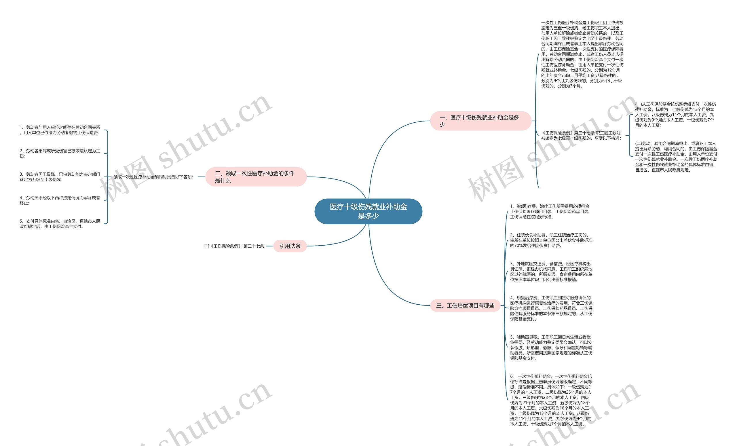 医疗十级伤残就业补助金是多少思维导图