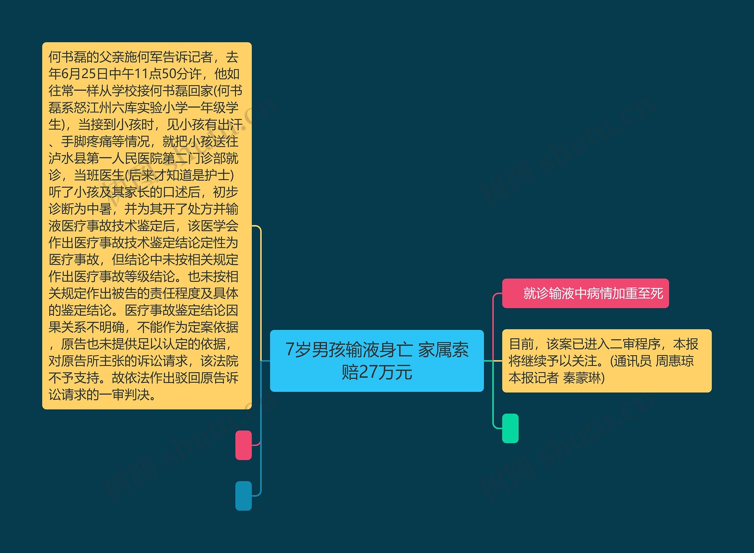 7岁男孩输液身亡 家属索赔27万元思维导图