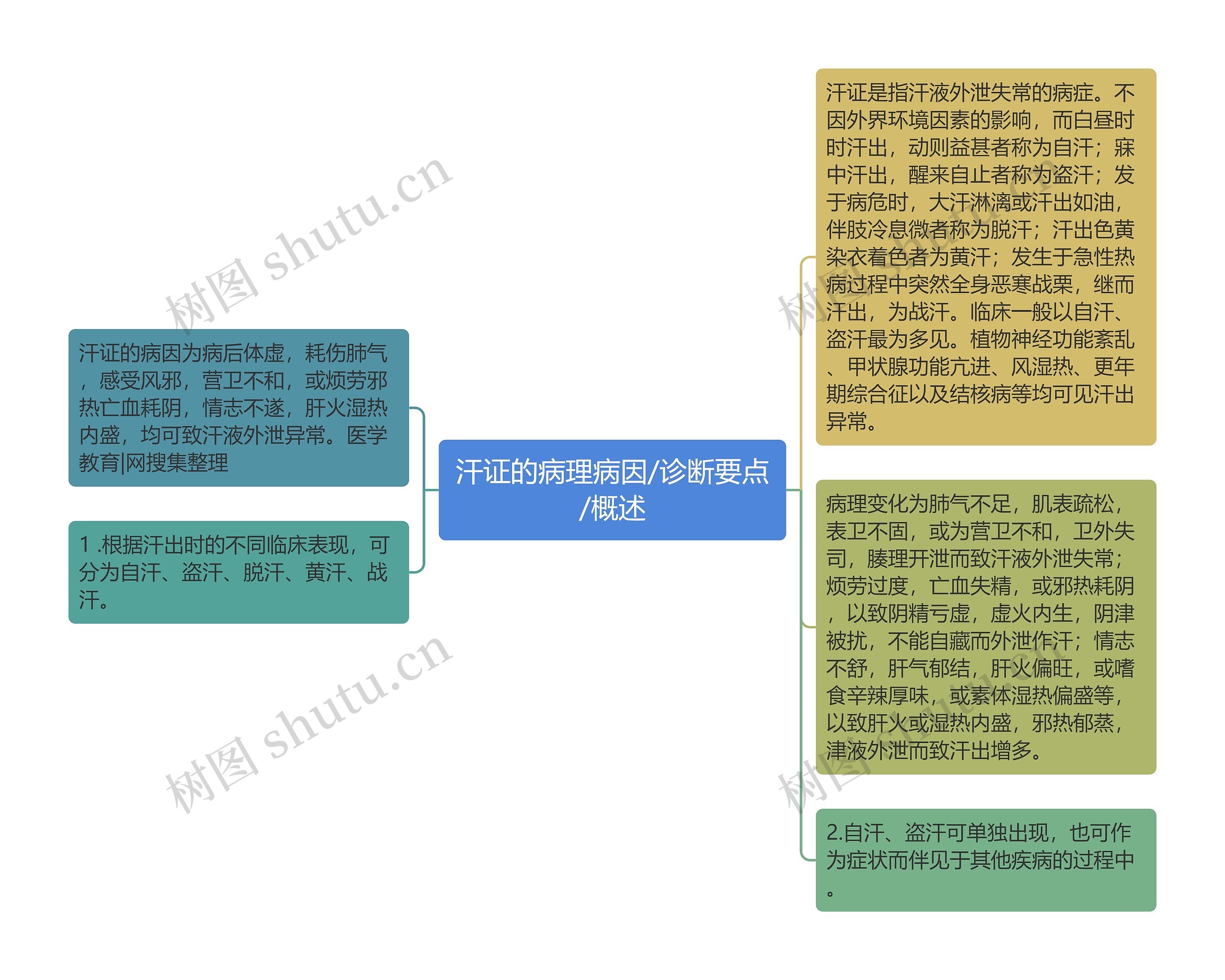 汗证的病理病因/诊断要点/概述思维导图