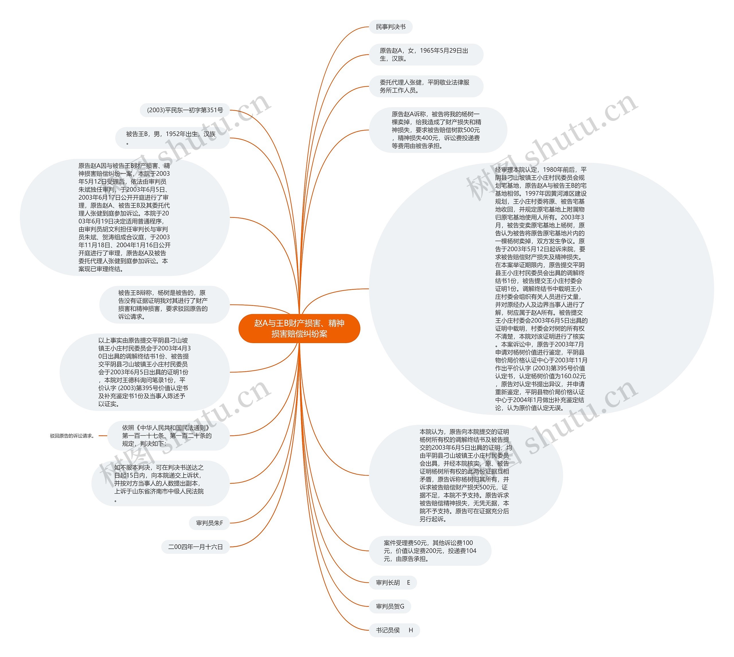 赵A与王B财产损害、精神损害赔偿纠纷案思维导图