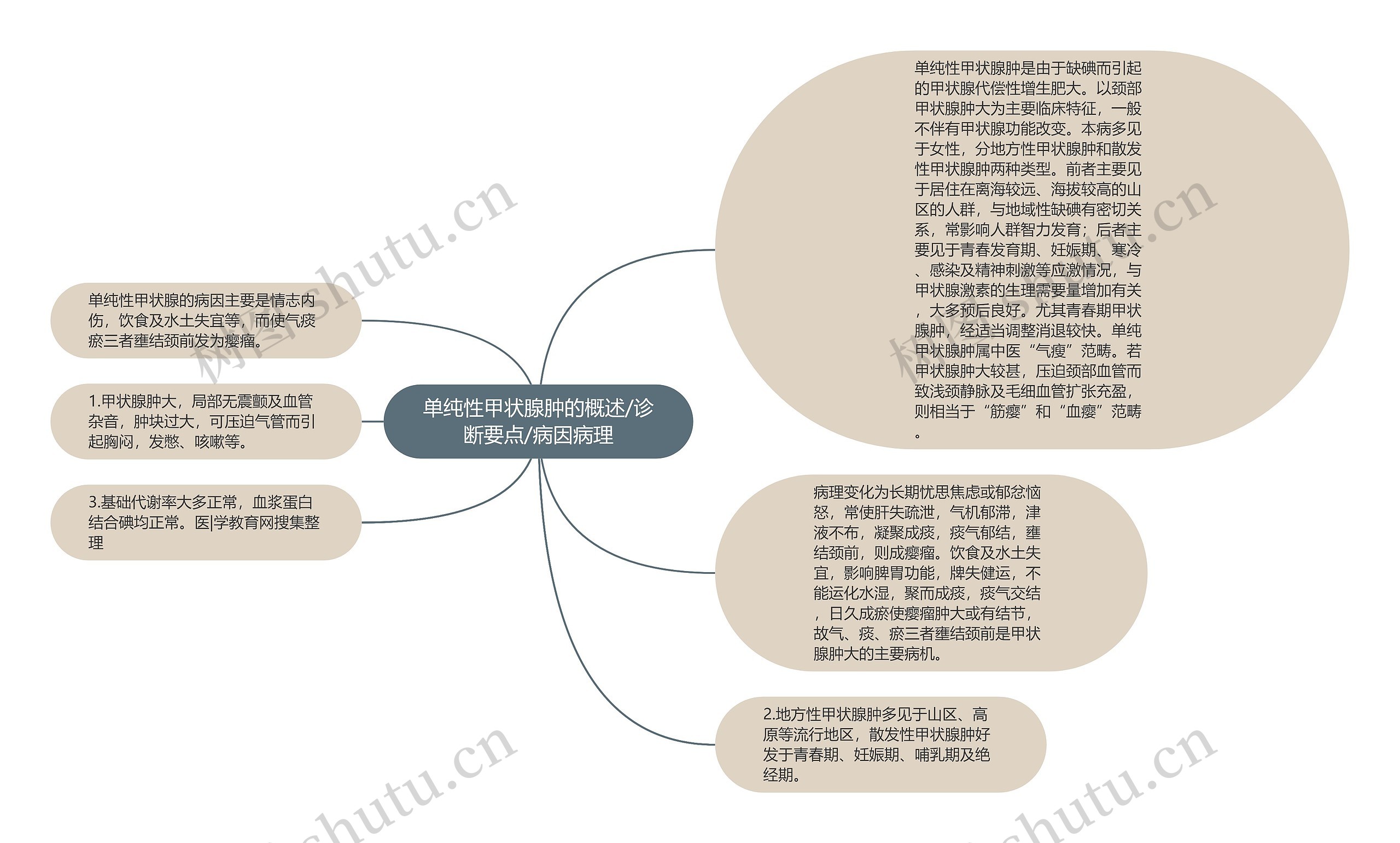 单纯性甲状腺肿的概述/诊断要点/病因病理思维导图