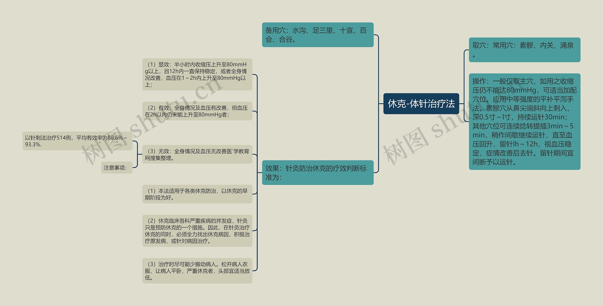 休克-体针治疗法思维导图