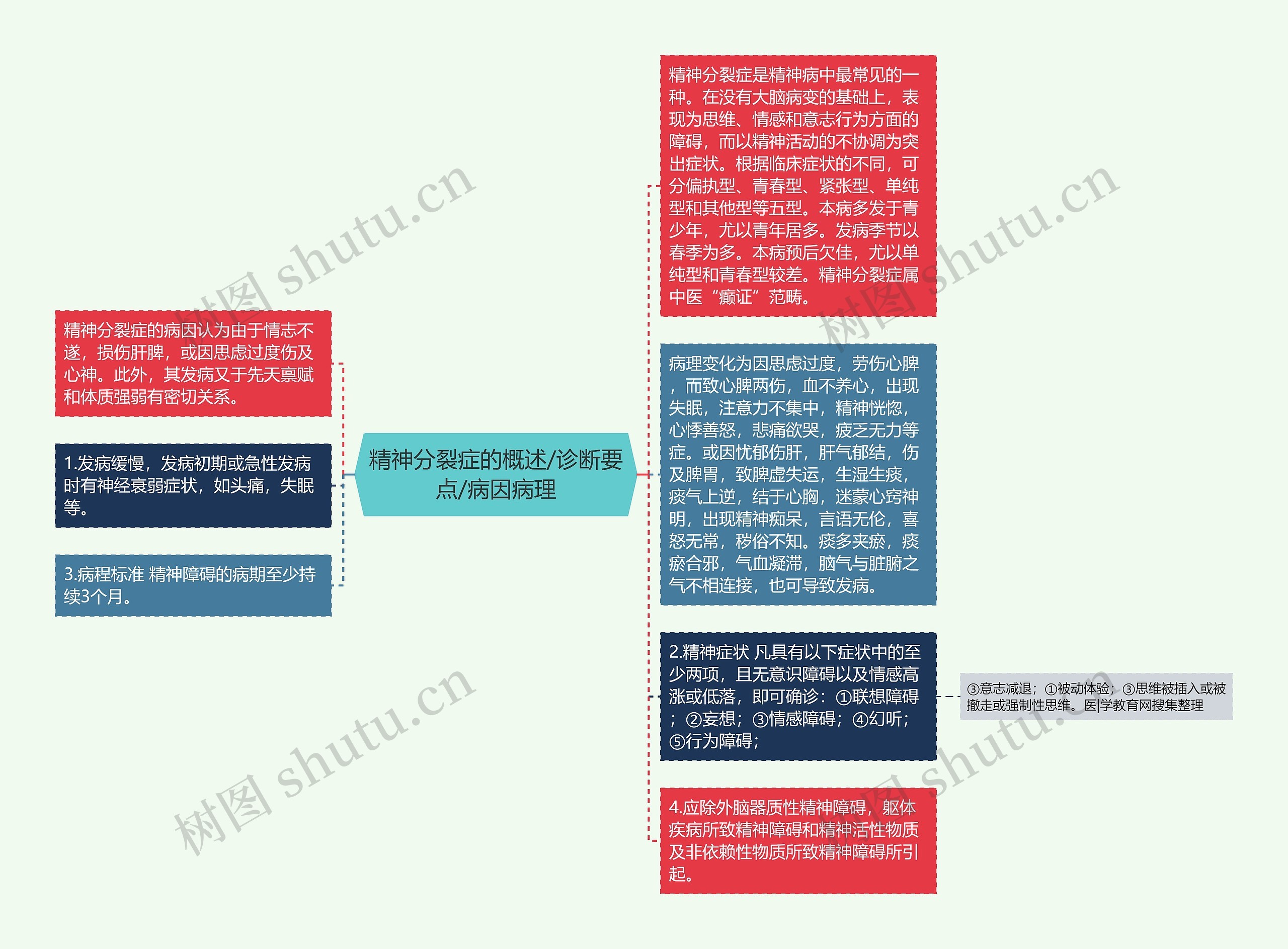 精神分裂症的概述/诊断要点/病因病理思维导图