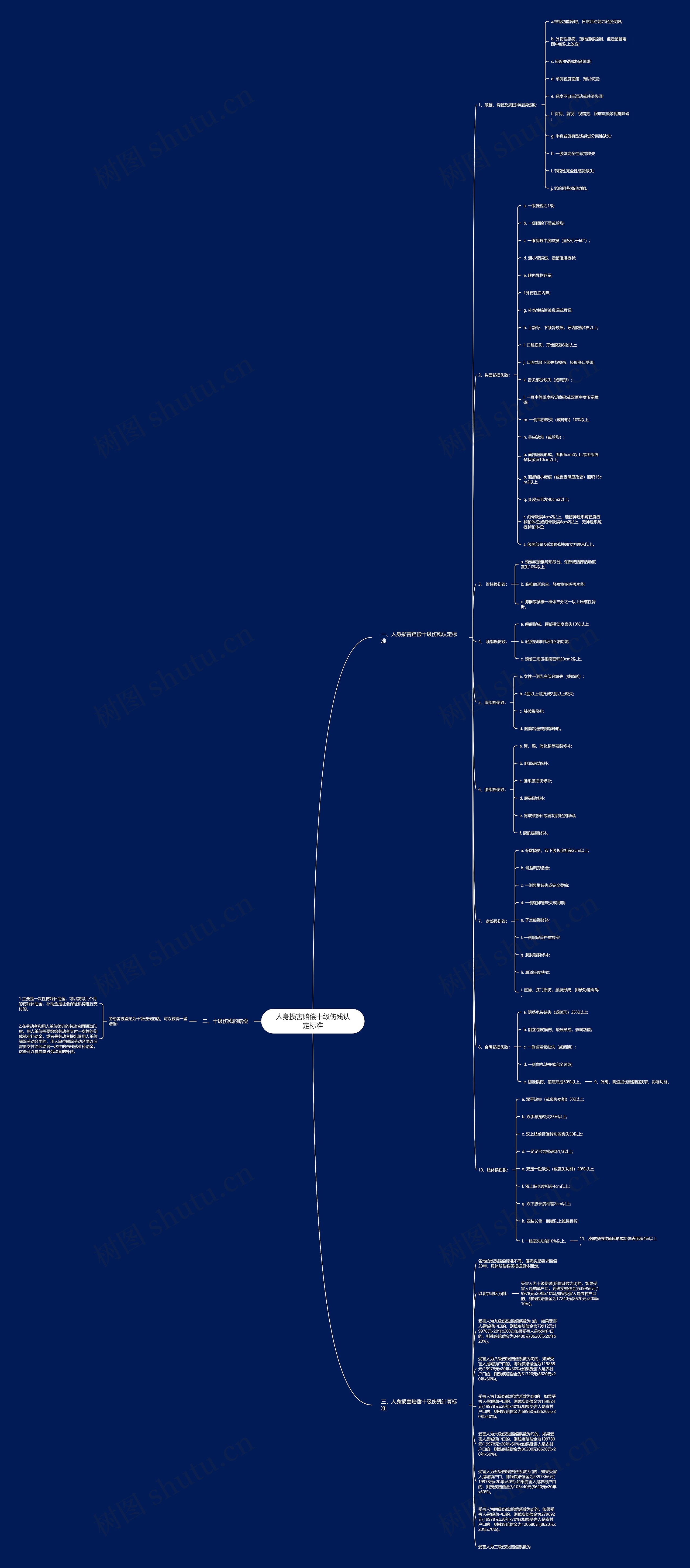 人身损害赔偿十级伤残认定标准思维导图