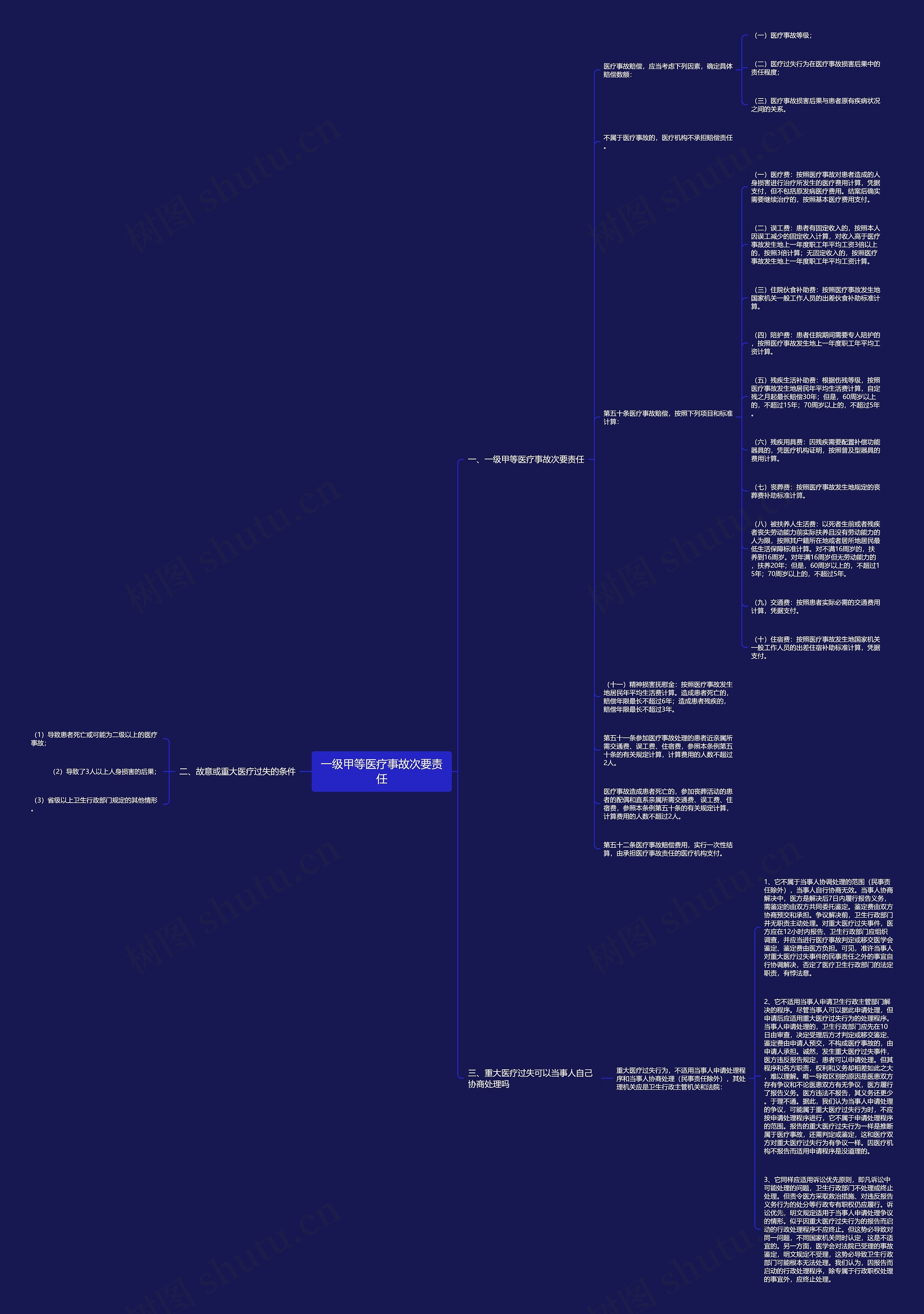 一级甲等医疗事故次要责任思维导图