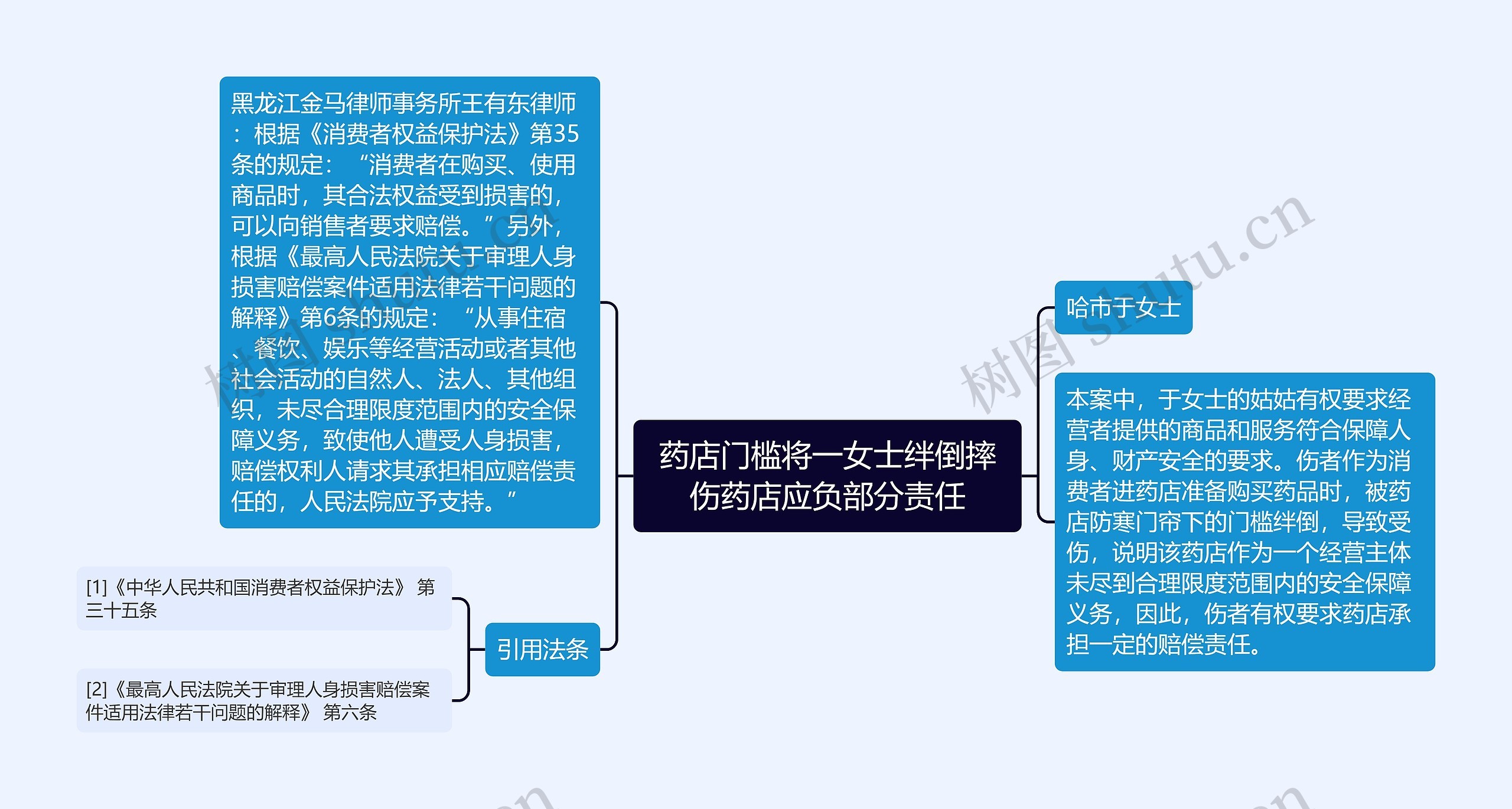 药店门槛将一女士绊倒摔伤药店应负部分责任思维导图