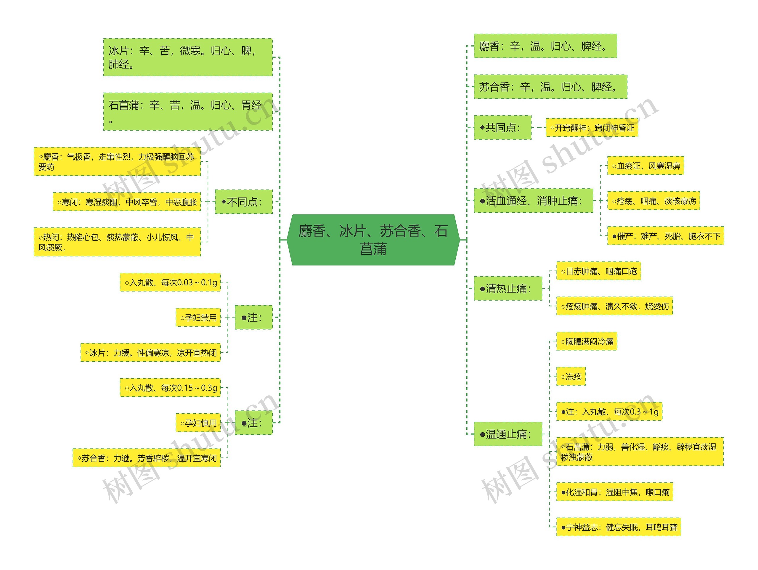 麝香、冰片、苏合香、石菖蒲思维导图